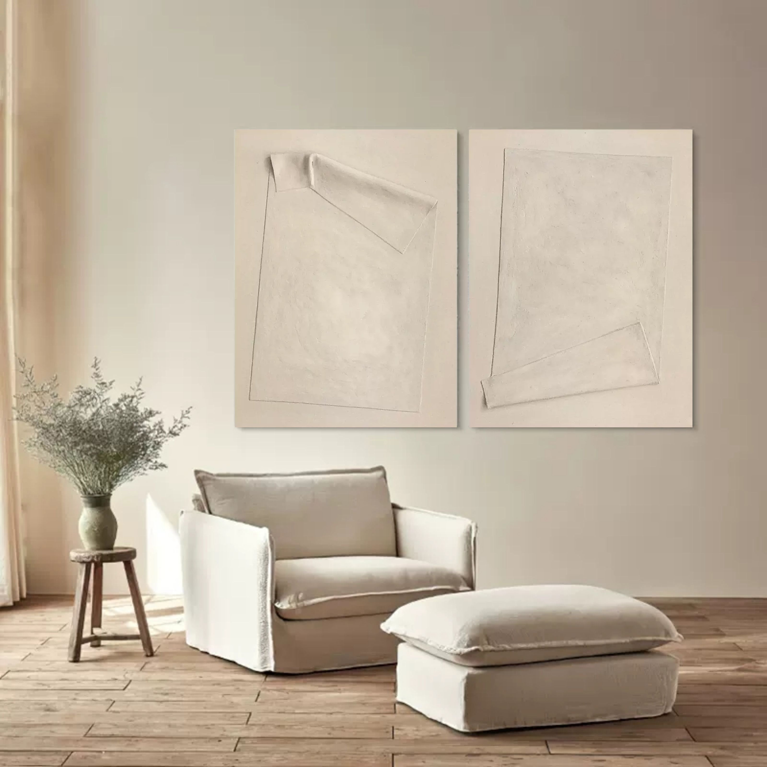 Wabi-Sabi Abstract Painting Set of 2 Minimalist Abstract Textured Wall Art Set of 2