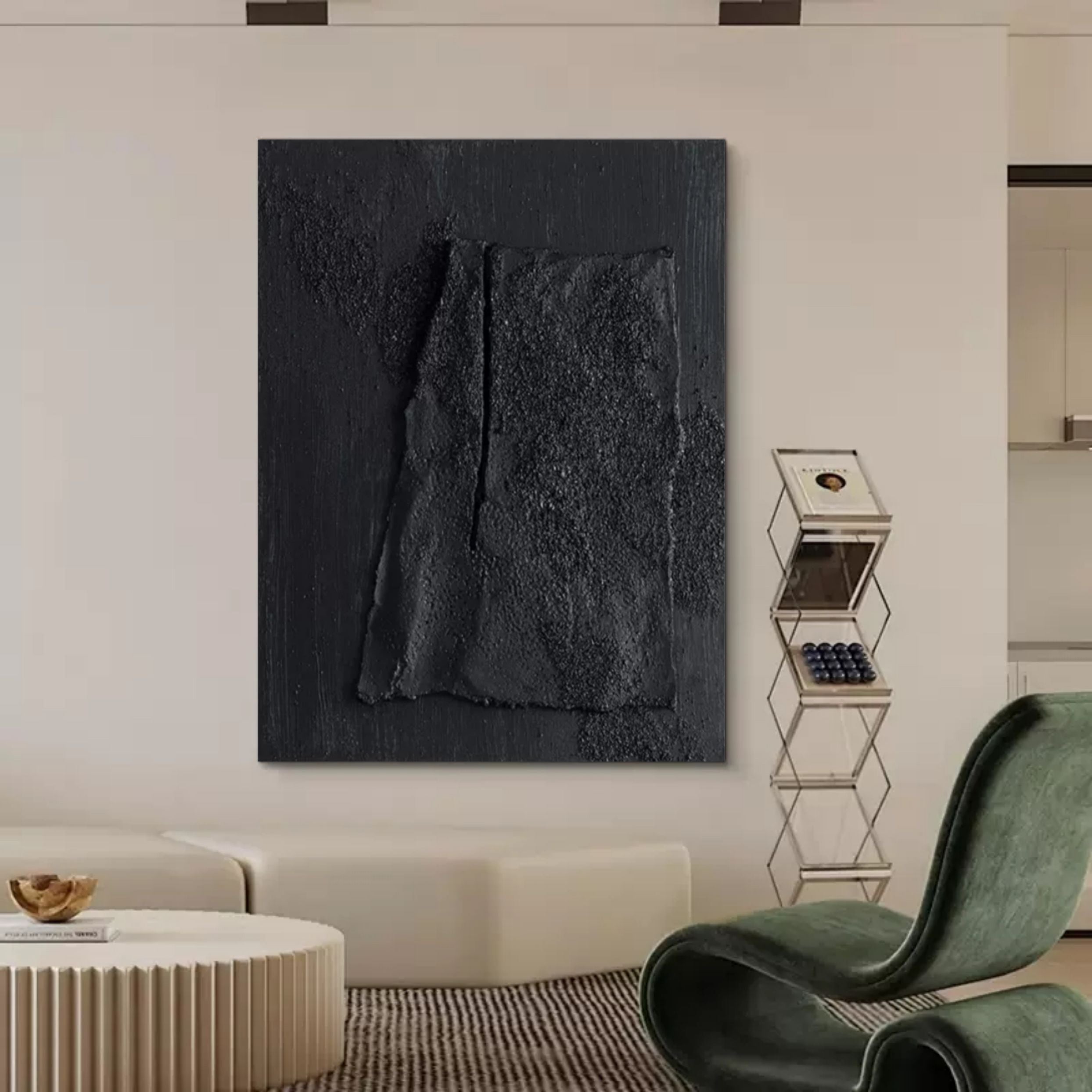 Large Black 3D Minimalist Art on Canvas Wabi-Sabi Wall Art Textured Wall Art Abstract Painting