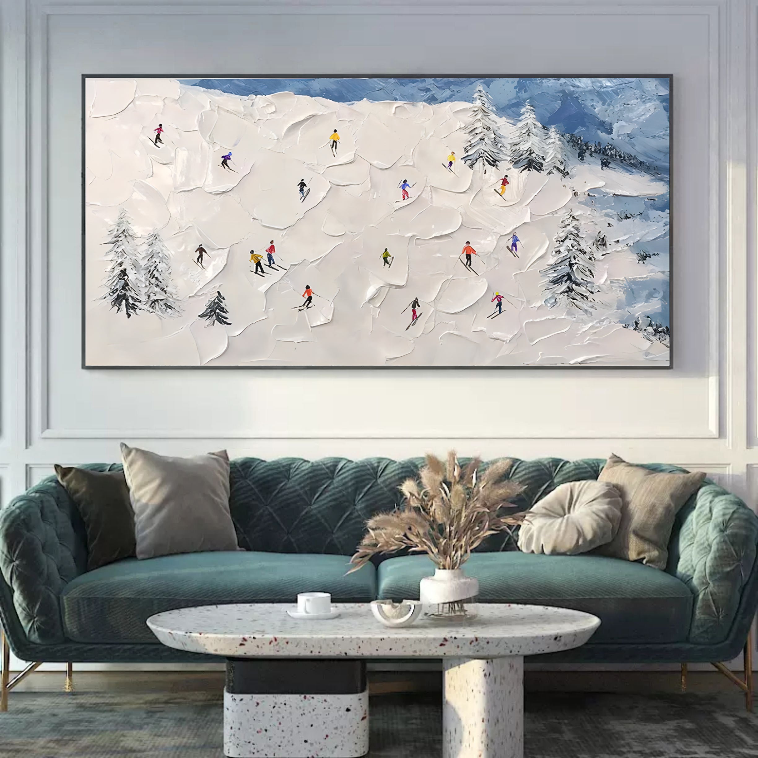 Original Ski Sport Painting on Canvas Custom Painting Plaster Wall Art Personalized Gift Skier on Snowy Mountain Art White Snow Skiing Art