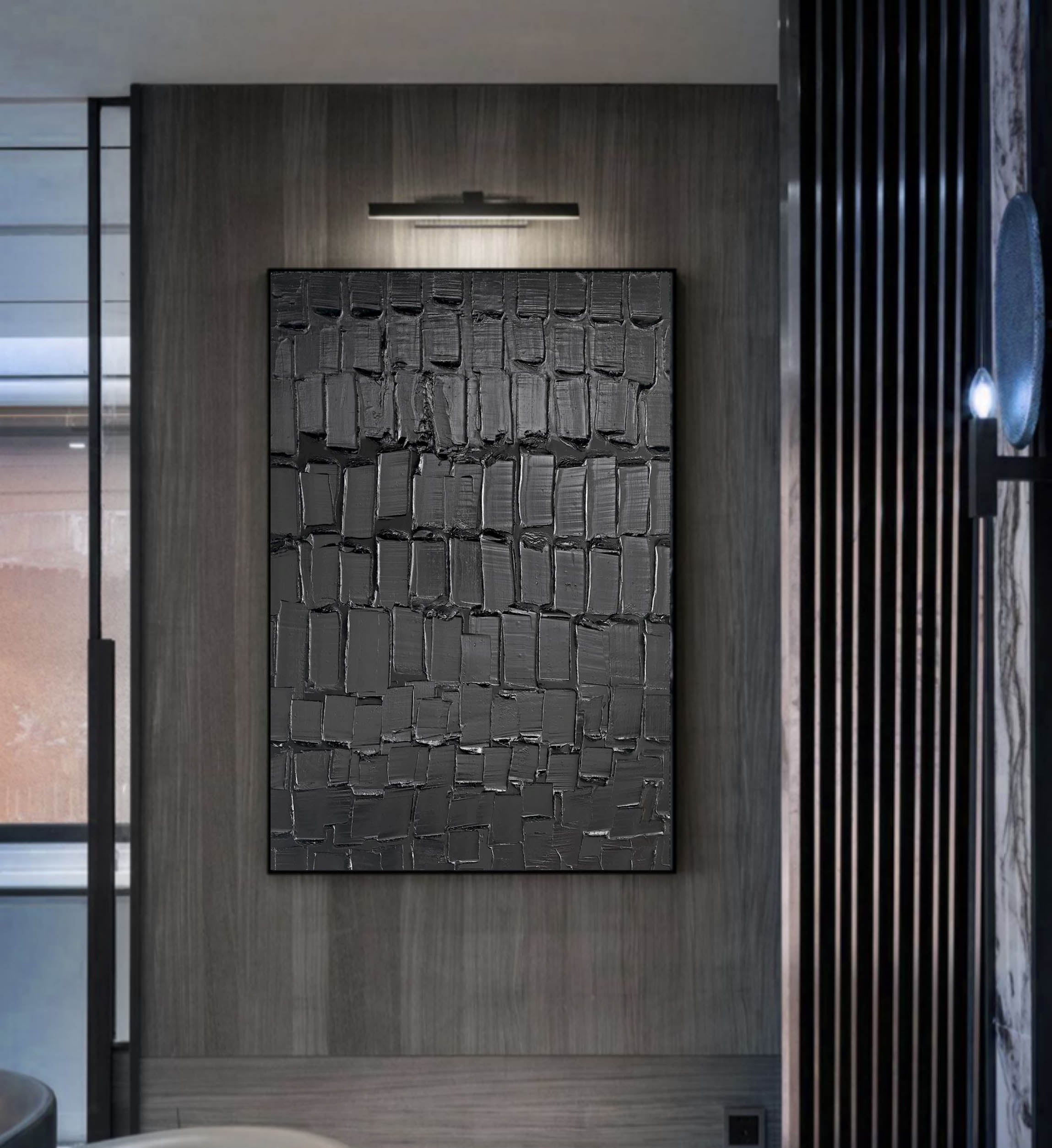 Large Black 3D Abstract Art Textured Wall Art Plaster Wall Art Minimalist Art Wall Decor Paintings