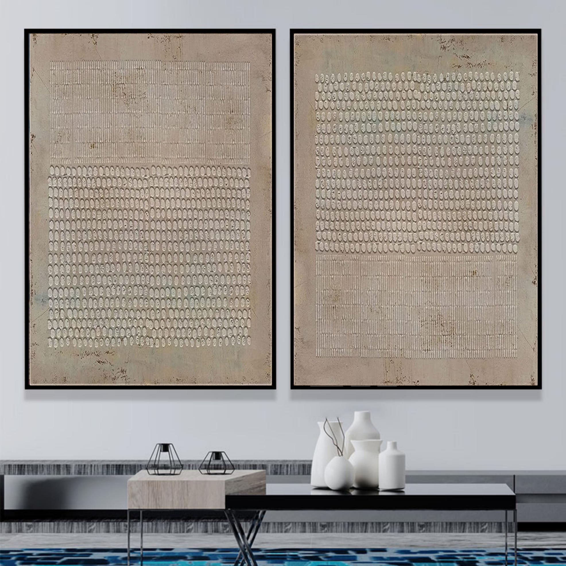 Brown Textured Abstract Art Set of 2 Brown Minimalist Canvas Paintings Wabi Sabi Wall Decor