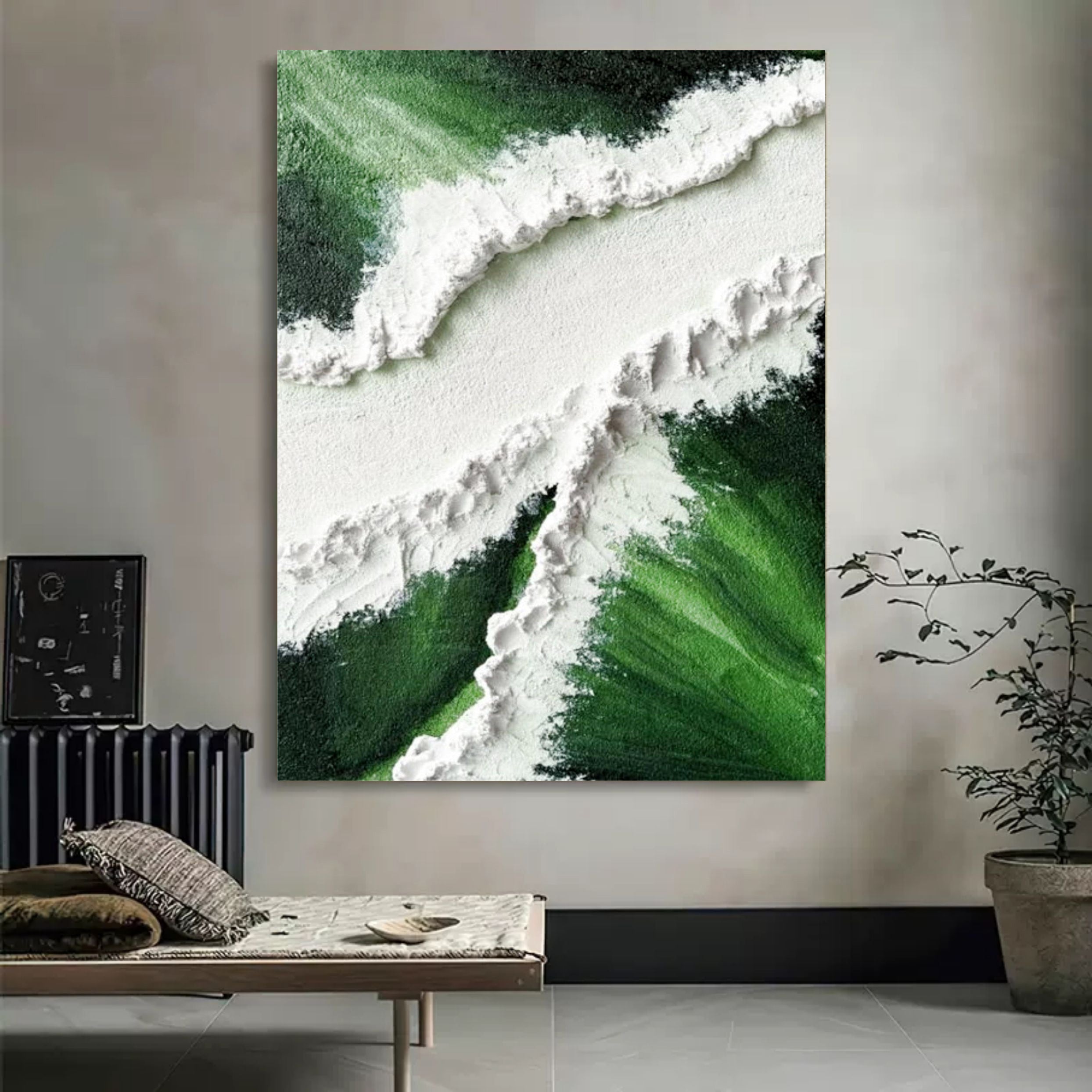 Large Green 3D Abstract Art Plaster Wall Art On Canvas Textured Wall Art Green Wall Decor Hanging