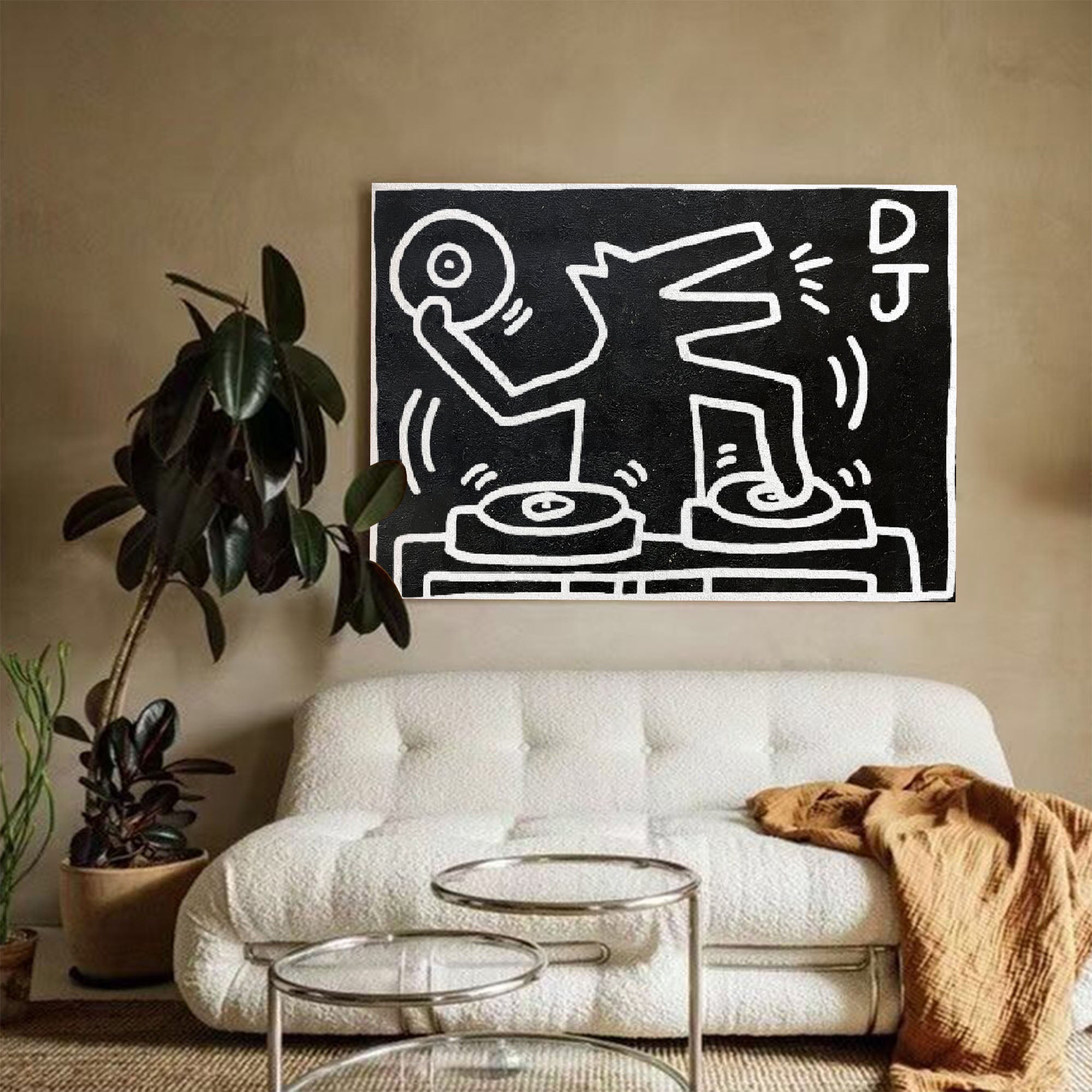 Keith Haring DJ Alligator Painting Keith Haring Artwork Large Keith Painting Pop Art Pop Wall Art