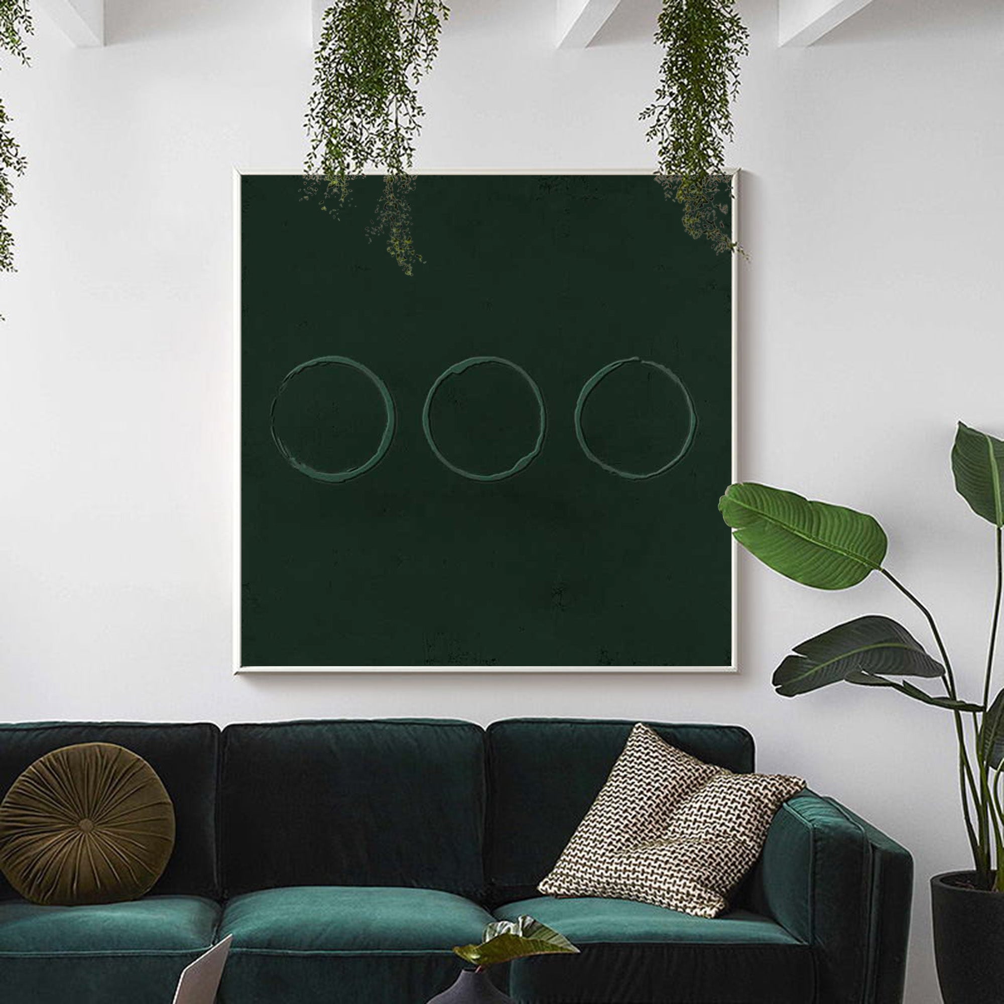 Green Minimalist Painting 3D Green Texture Painting Green Abstract Art Canvas Green Circle Wall Art