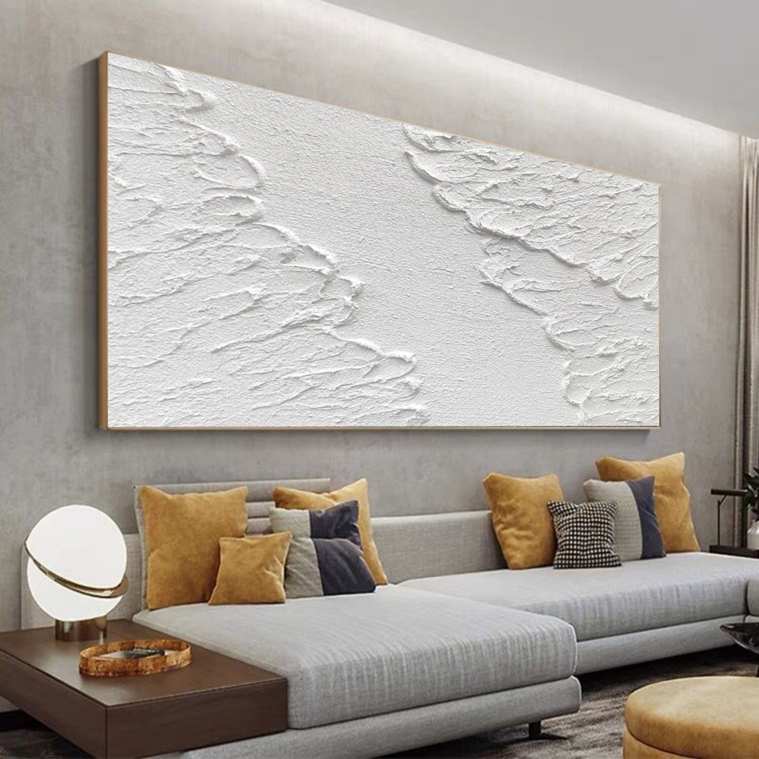 Large 3D White Abstract Art Minimalist Texture Wall Painting White ...