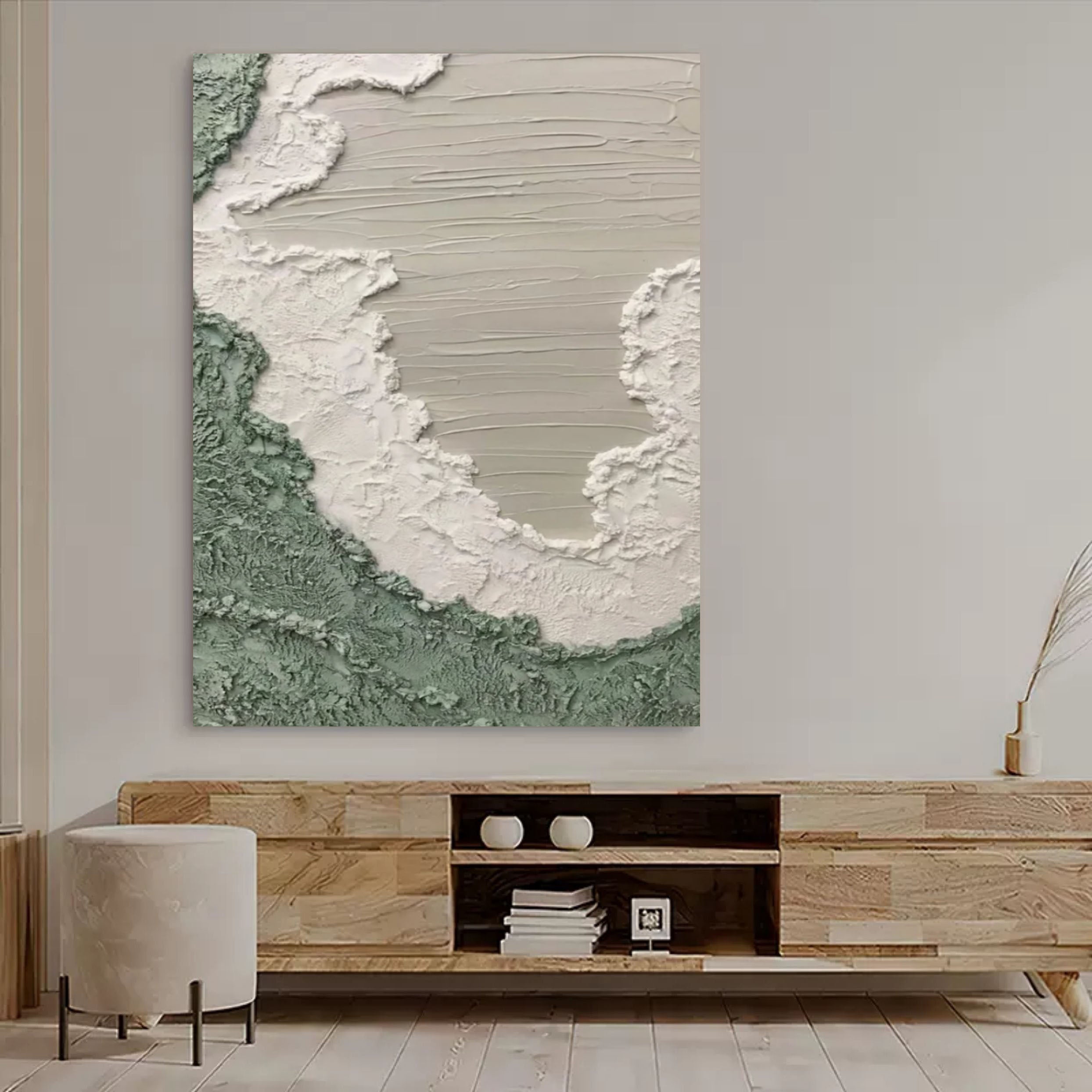 Large Gray 3D Abstract Canvas Art Plaster Wall Art WabiSabi Wall Art ...