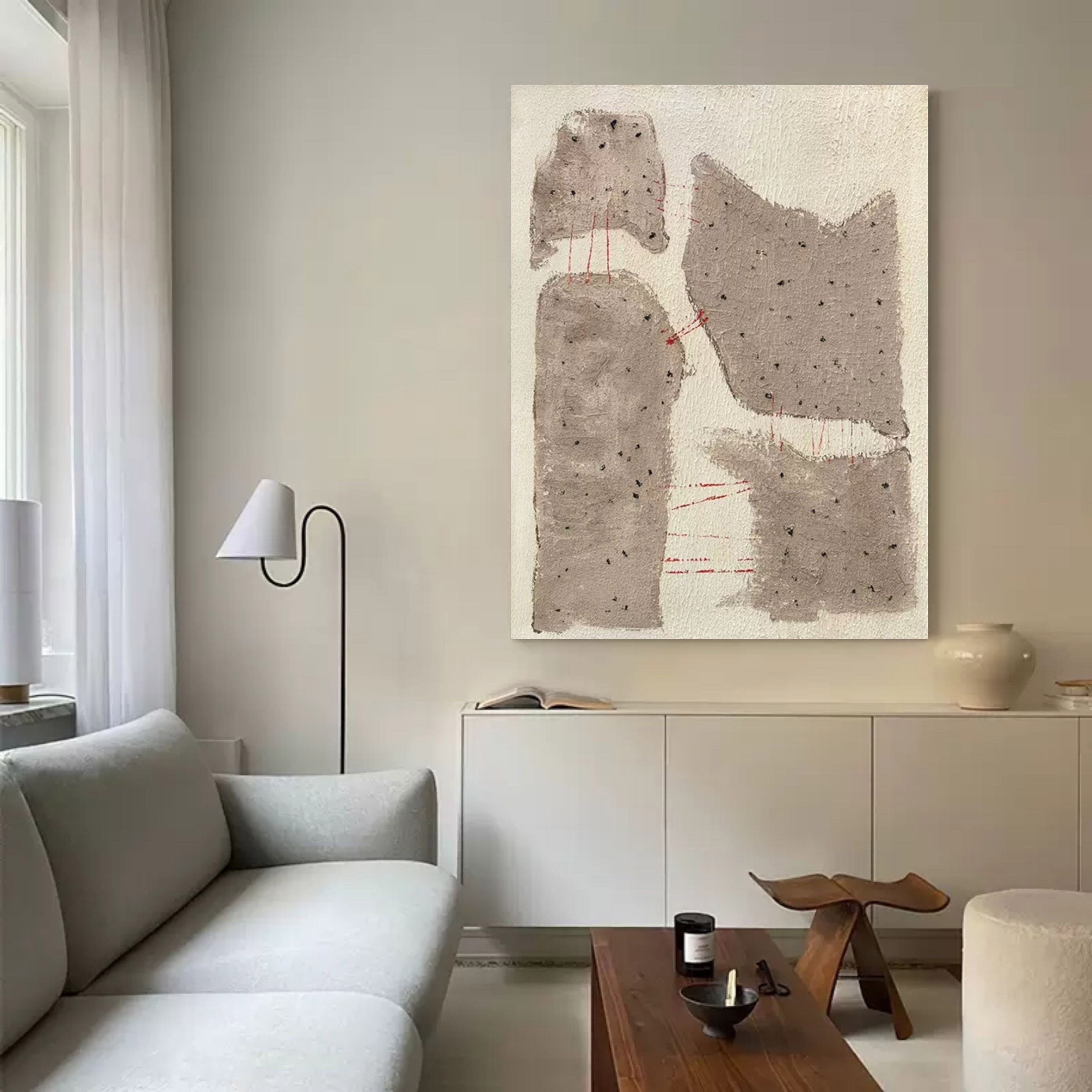 Beige and gray 3D minimalist painting Beige and gray textured abstract painting Wabi-sabi wall art