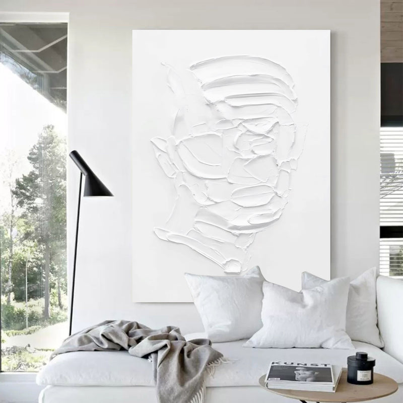 BIG White 3D Abstract Art 3D Plaster Art On Canvas White Textured Wall Art White Minimalist Painting