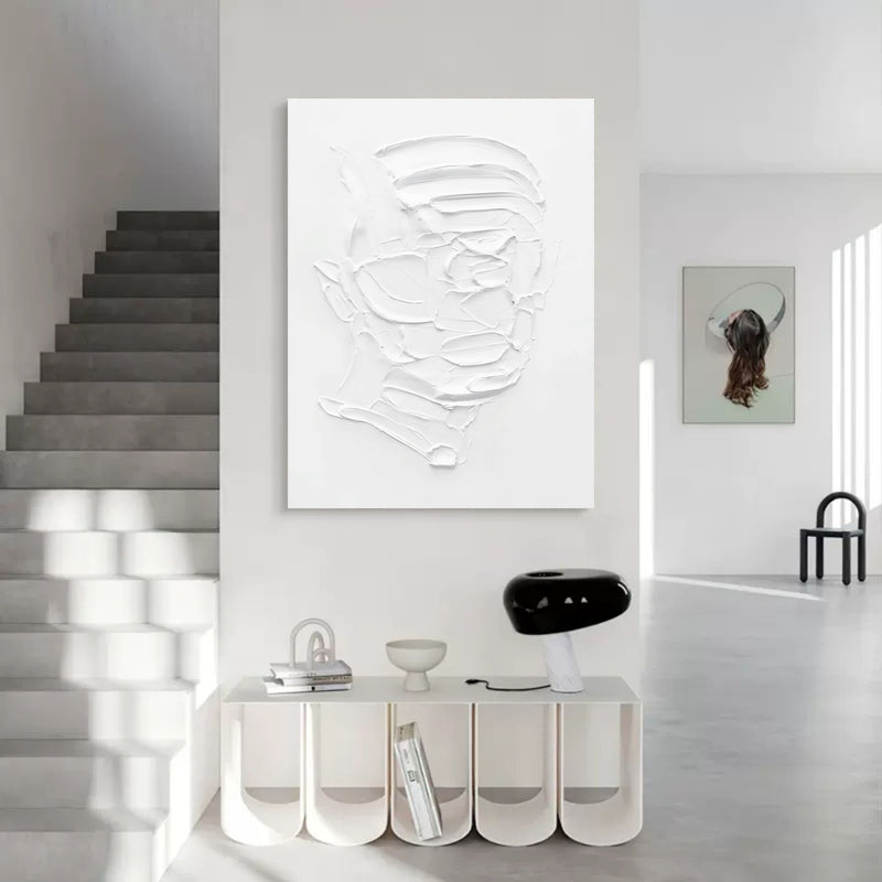 BIG White 3D Abstract Art 3D Plaster Art On Canvas White Textured Wall Art White Minimalist Painting