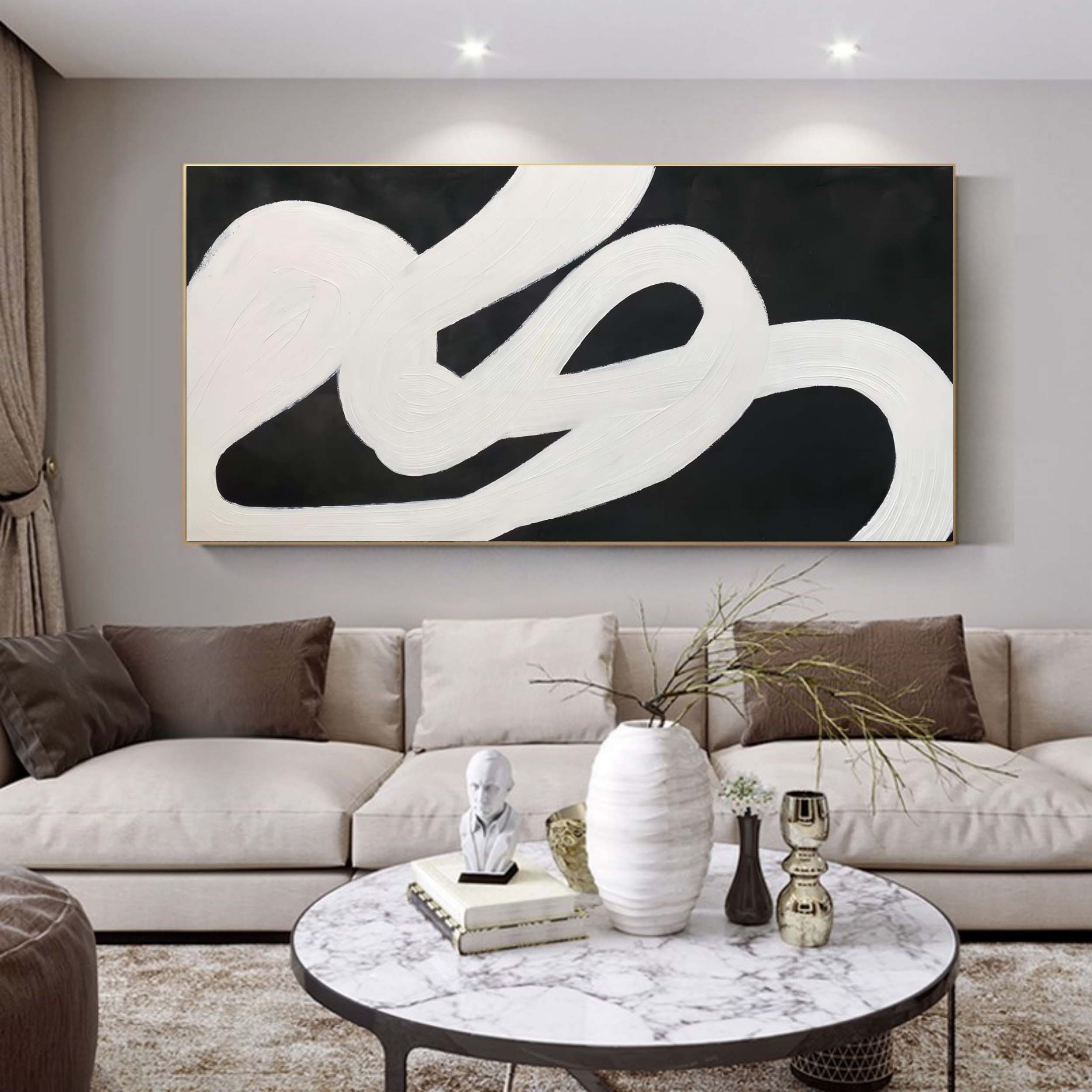 Large Black and White 3D Abstract Art Canvas Black and White Oil Painting Textured Abstract Wall Art