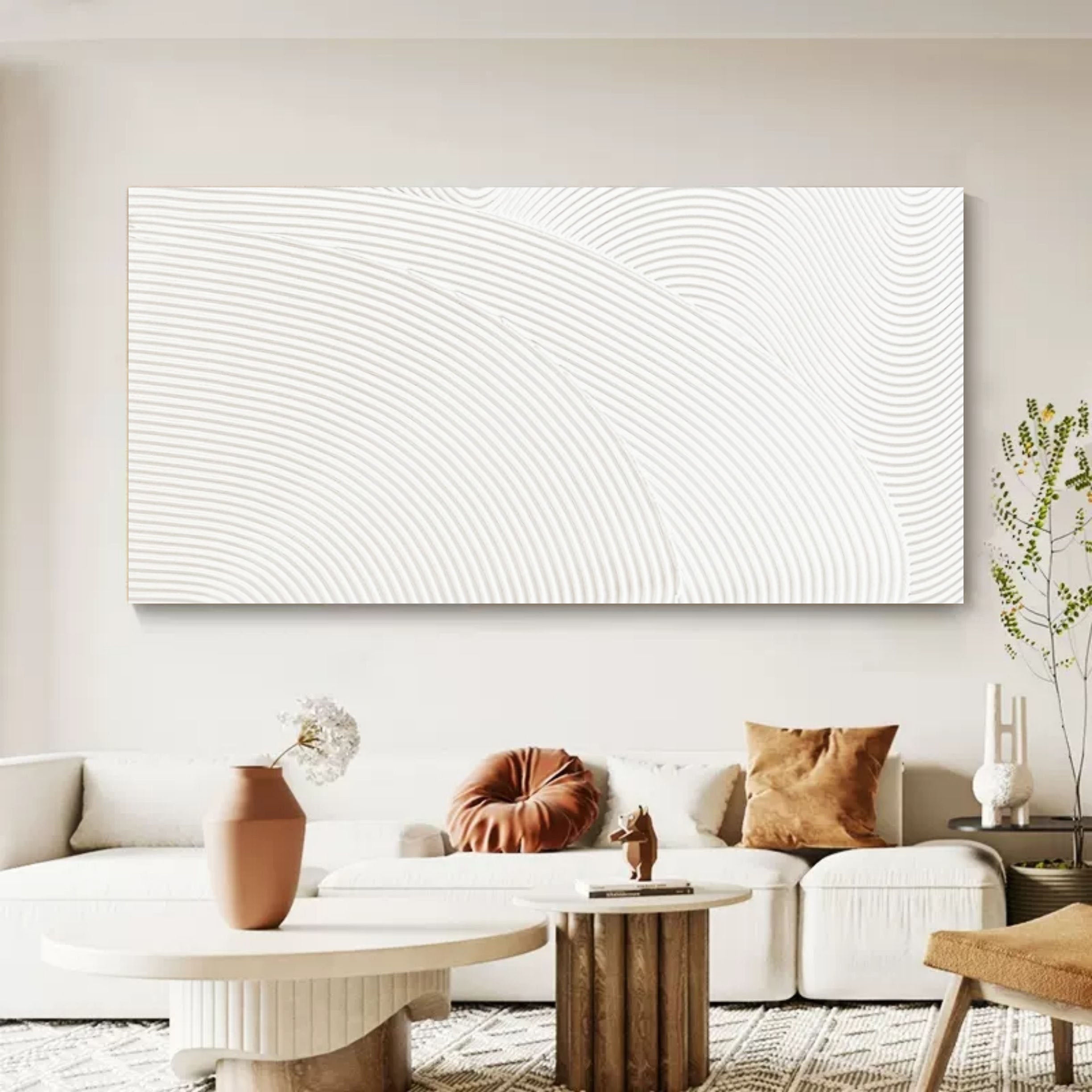 Oversized White 3D Abstract Art Plaster Wall Art 3D Textured Wall Art Living Room Wall Painting