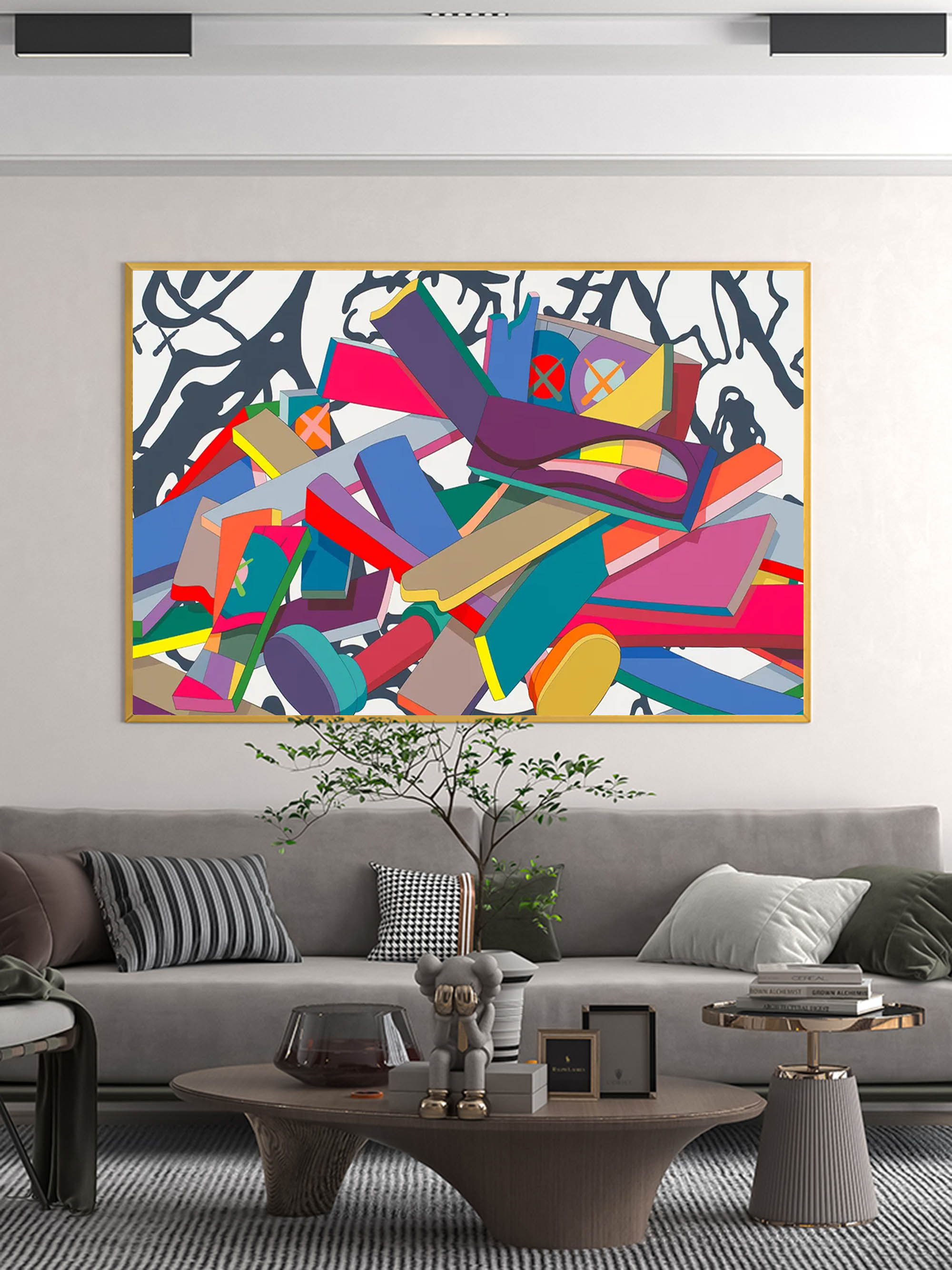 Kaws large colorful pop art Kaws large colorful pop paintings Kaws large pop wall art Cartoon painting