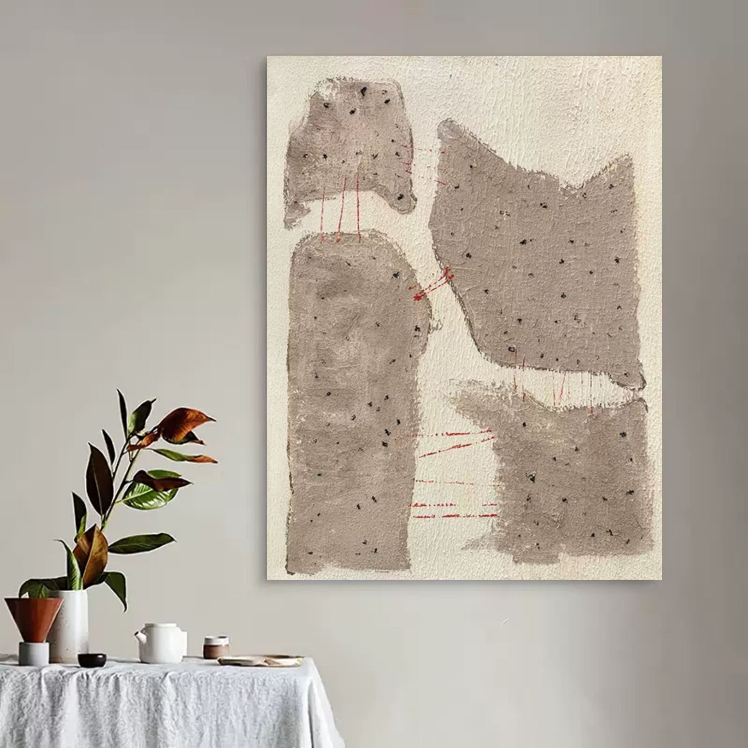 Beige and gray 3D minimalist painting Beige and gray textured abstract painting Wabi-sabi wall art