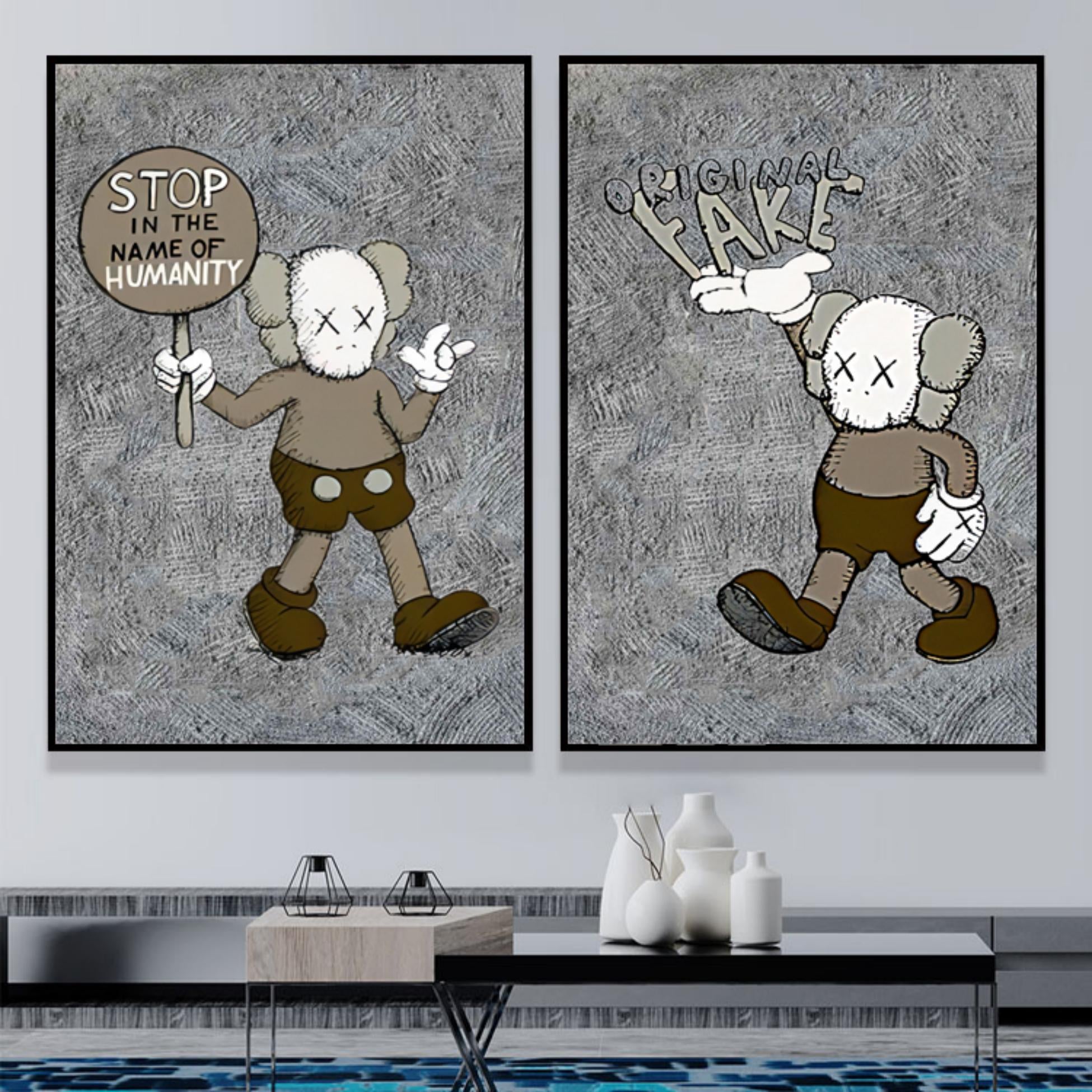 Large KAWS Painting Set of 2 KAWS Canvas Art Set of 2 KAWS Wall Art Set of 2 KAWS Pop Art Sale