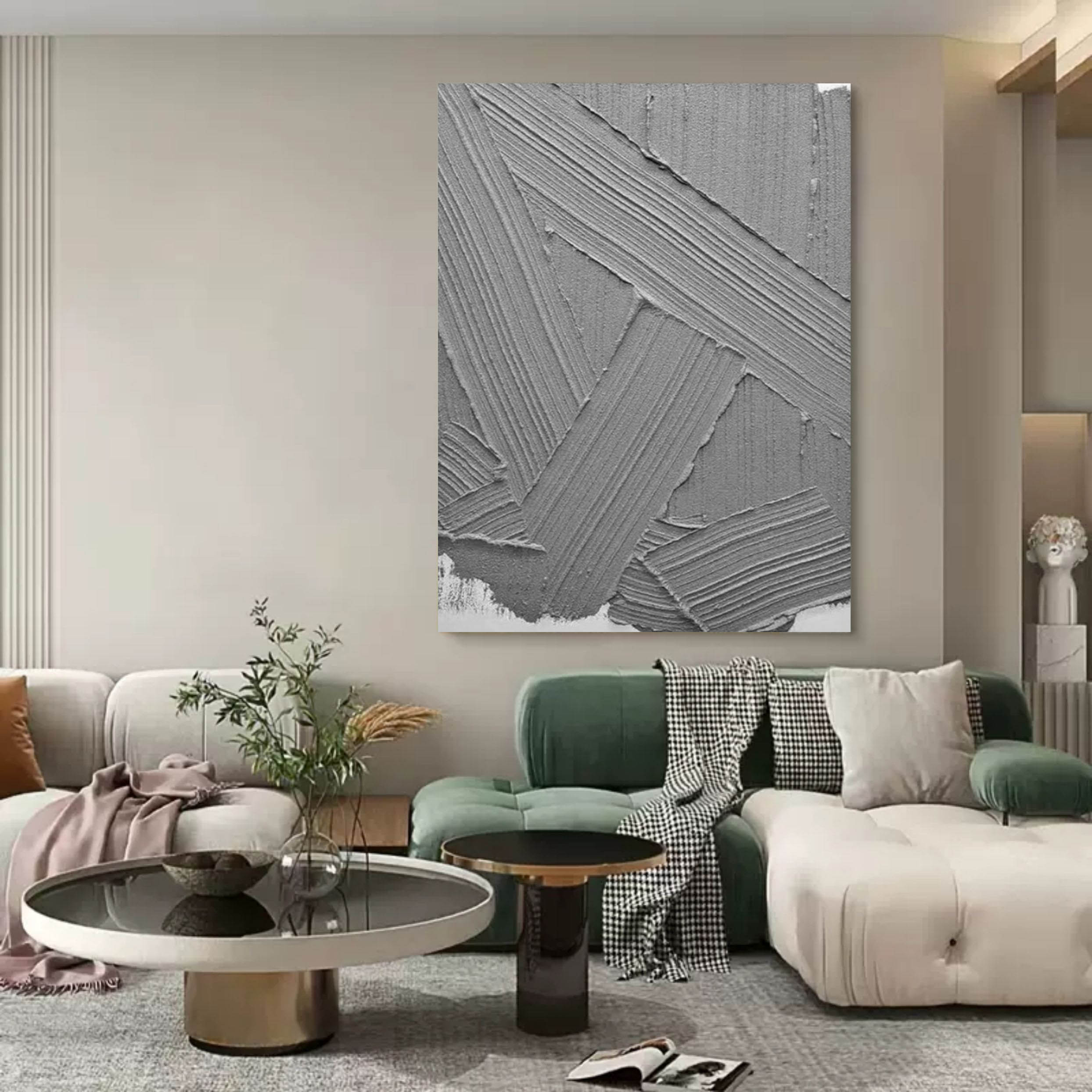 Large Gray 3D Abstract Art Gray 3D Plaster Art Textured Wall Art Gray Minimalist Wall Decor Painting