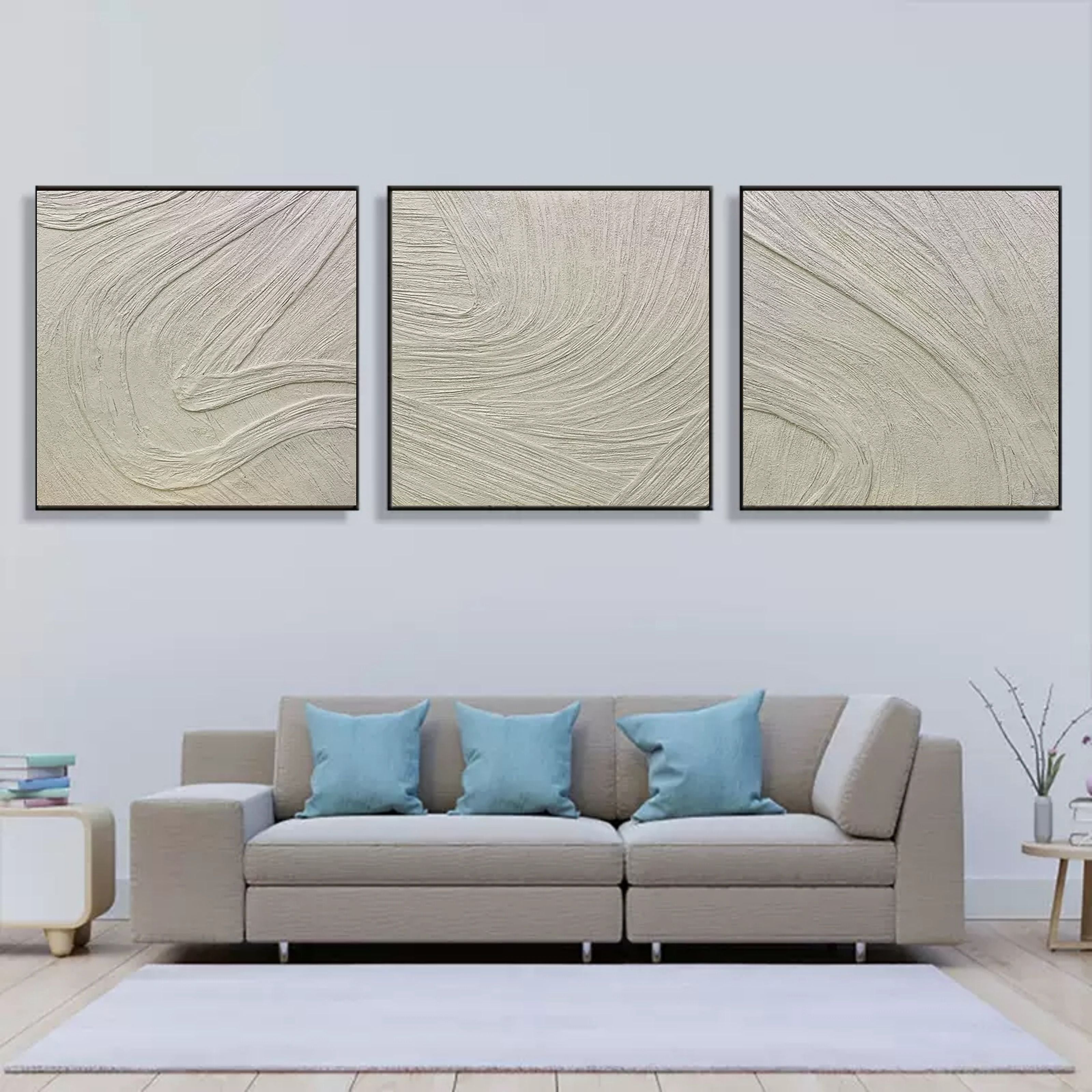 Beige 3D Texture Painting Set of 3 White Minimalist Canvas Art Set of 3 ...