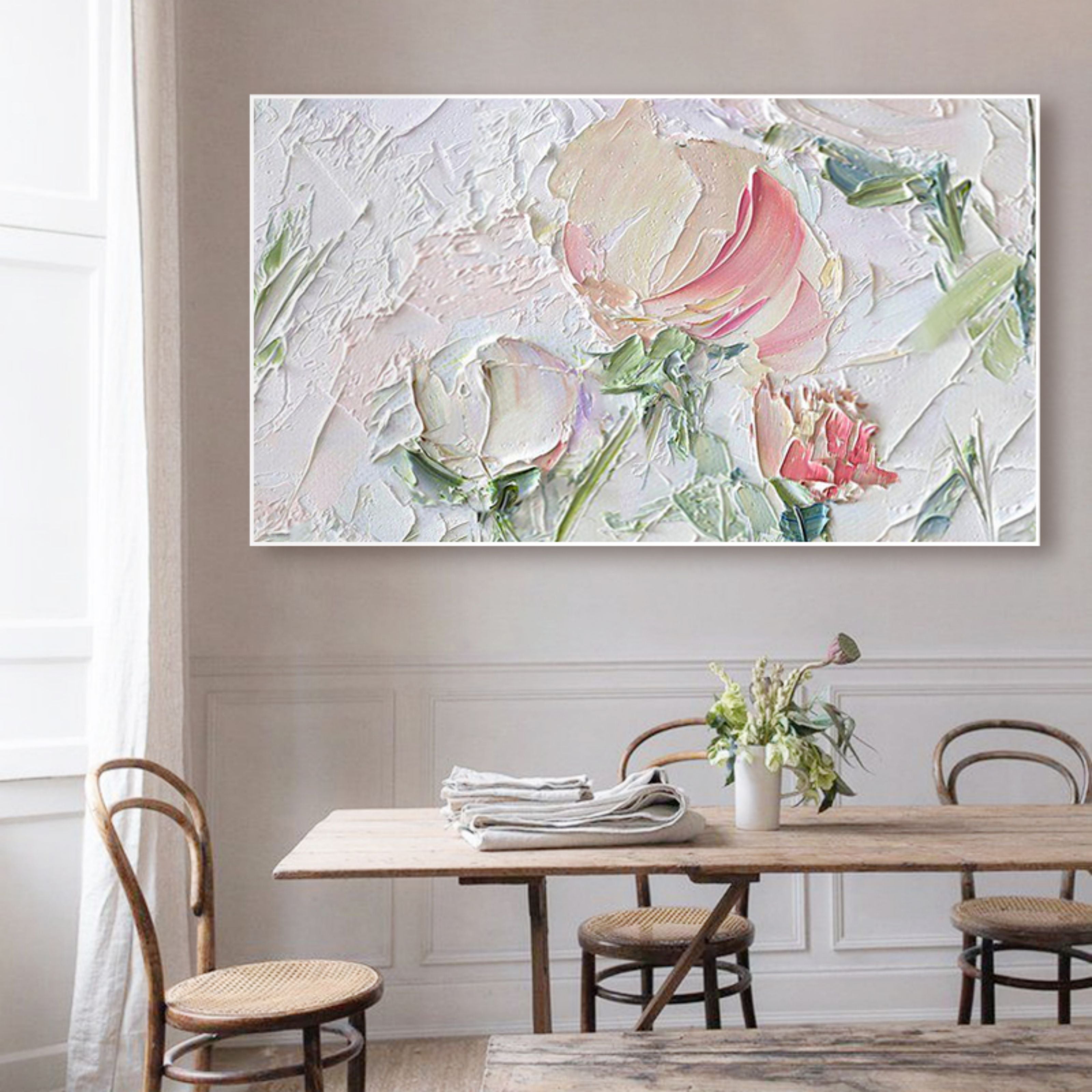 White Flower Plaster Art White 3D Flower Oil Painting Flower Textured Wall Art Large Flower Wall Decor