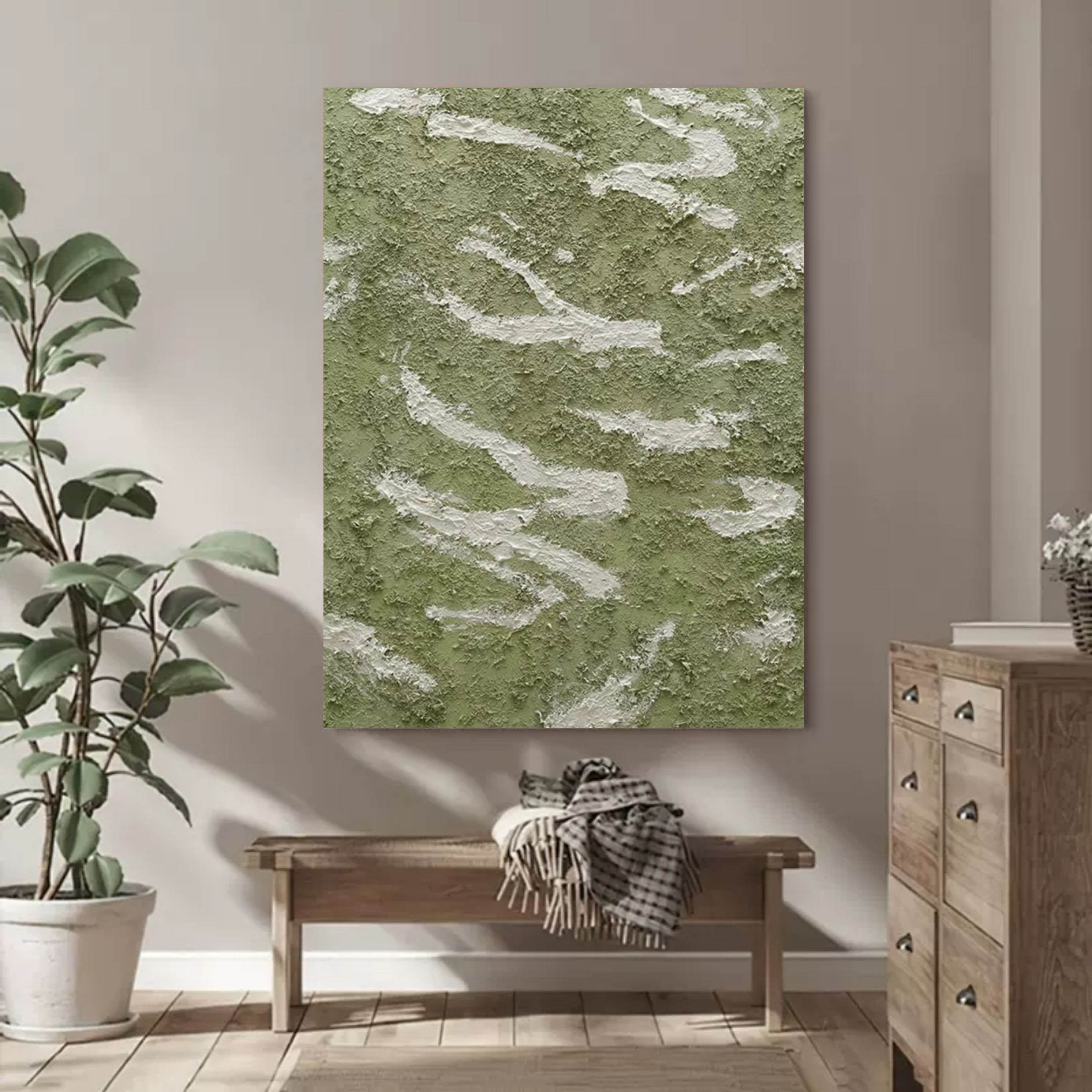 Large Wabi-Sabi Wall decor Painting Green 3D Textured Abstract Painting Green Minimalist Canvas Art