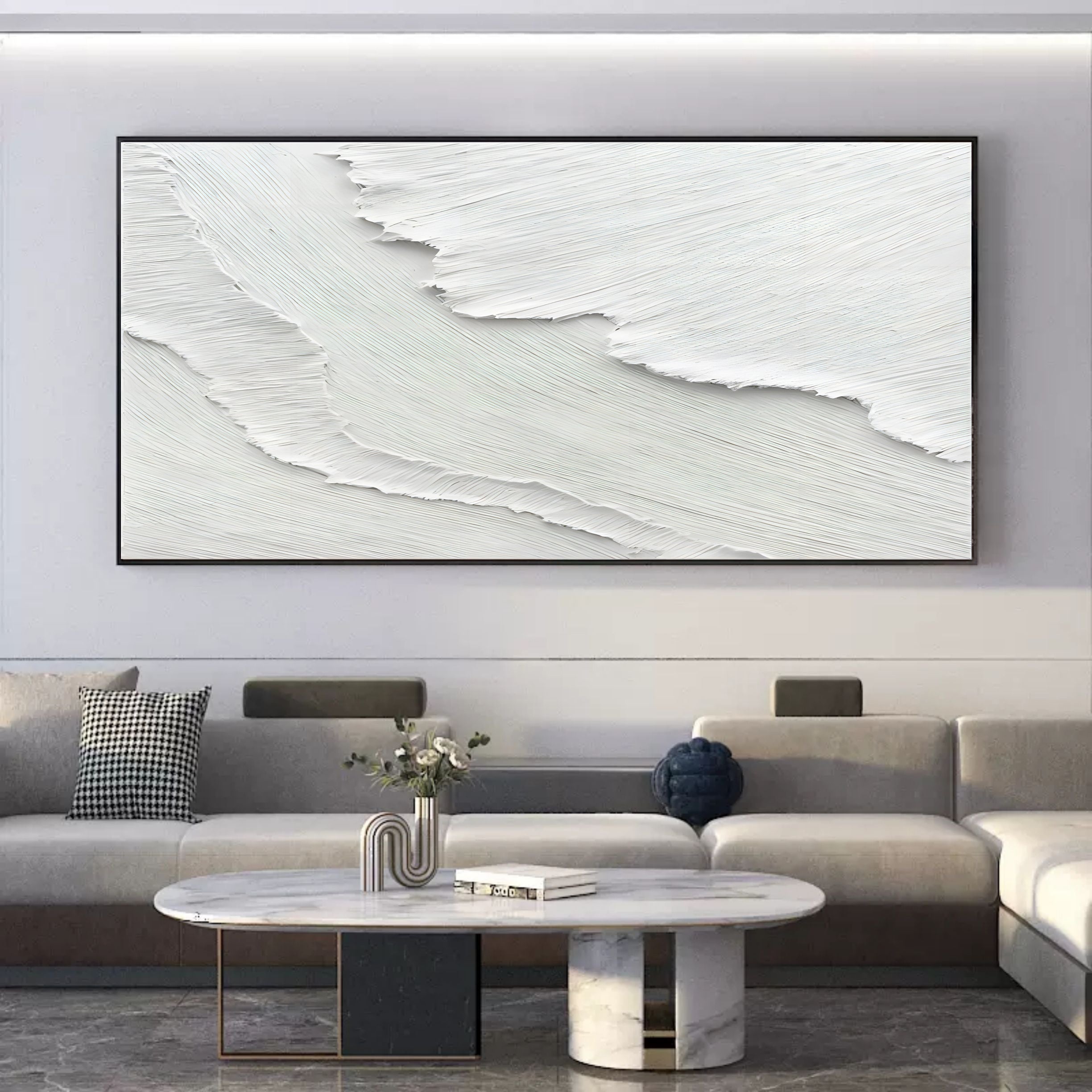 Oversized White 3D Abstract Art Plaster Wall Art 3D Textured Wall Art Living Room Wall Painting