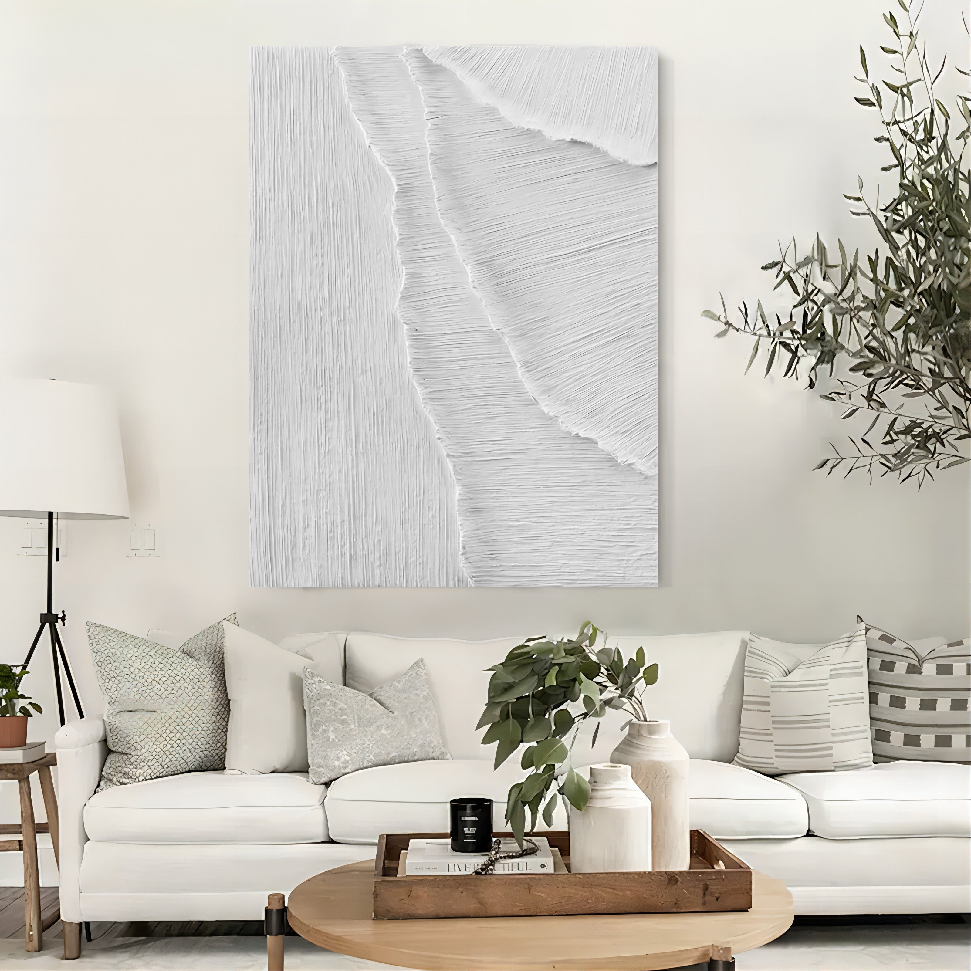 Large White 3D Abstract Painting Plaster Wall Art Textured Wall Painting Minimalist Canvas Art