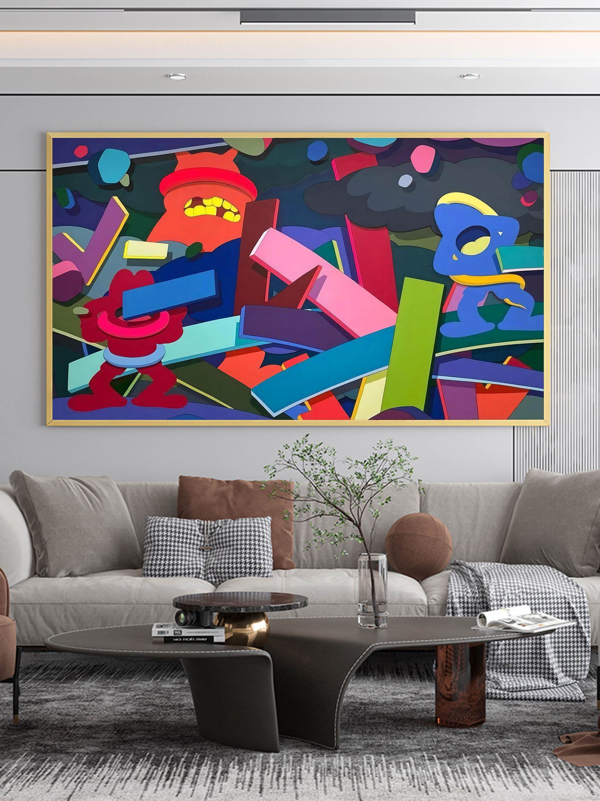 Large colorful pop paintings Large pop wall art Large Kaws artwork Kaws cartoon paintings