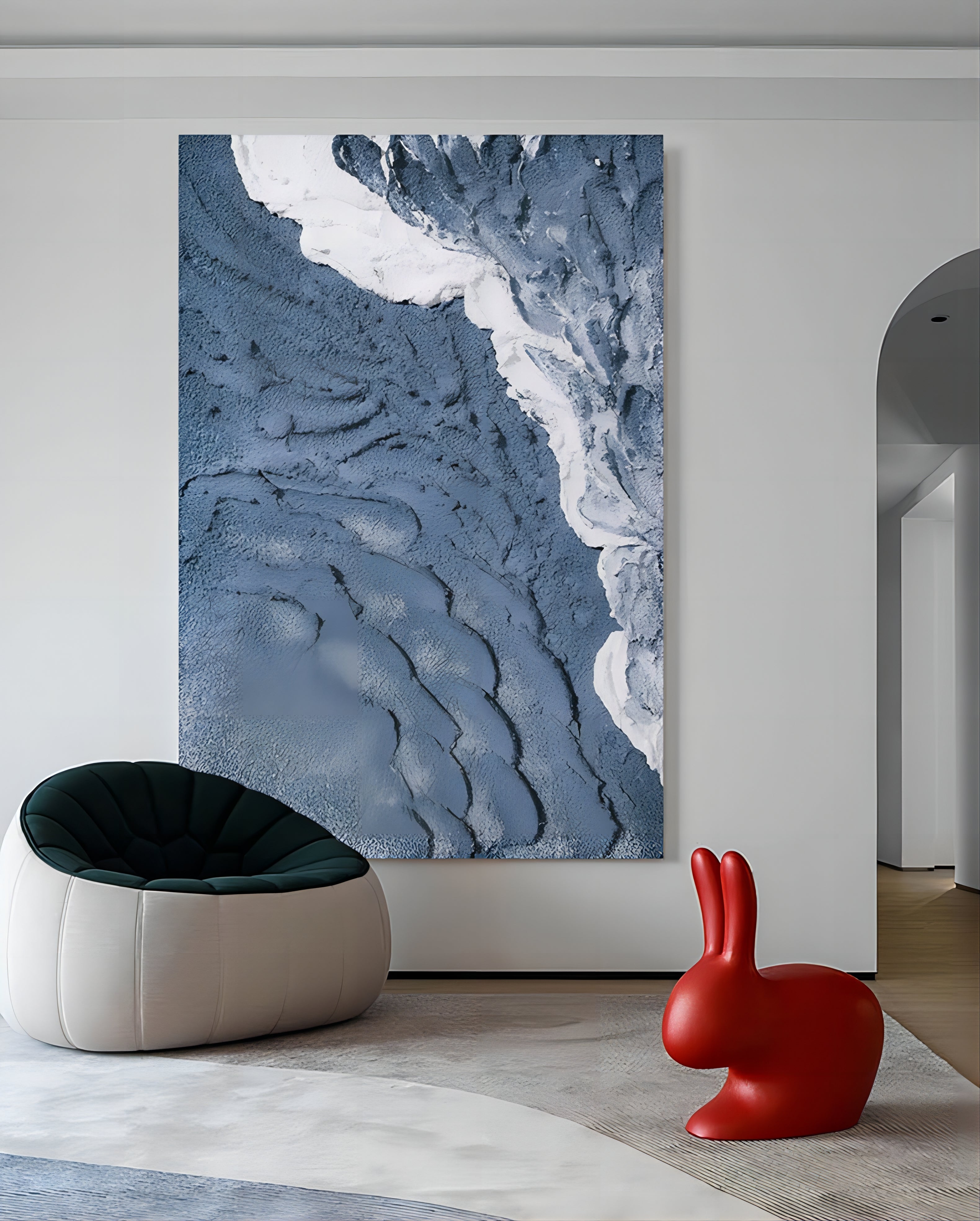 Large Blue 3D Sea Texture Painting Textured Wall Art Plaster Wall Art Mixed Media Canvas Art