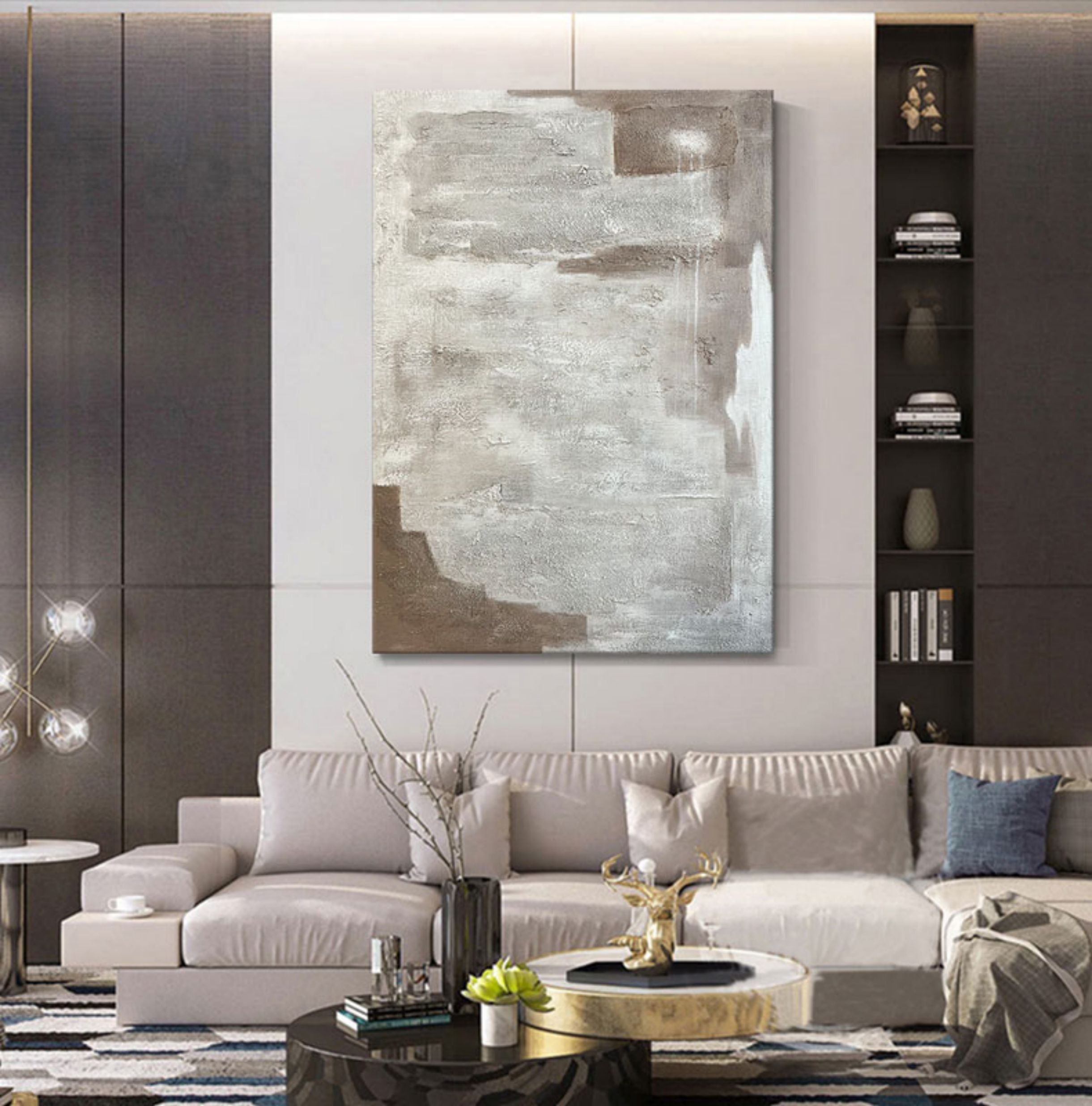 Large Gray Minimalist Abstract Canvas Painting Gray Textured Acrylic Art Gray Living Room Decor Art