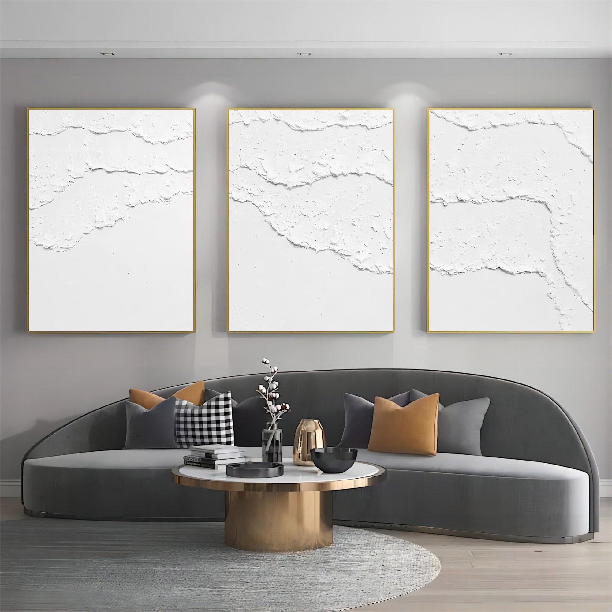 Large White 3D Abstract Art Textured Wall Art Plaster Wall Art Minimalist Canvas Painting Set of 3