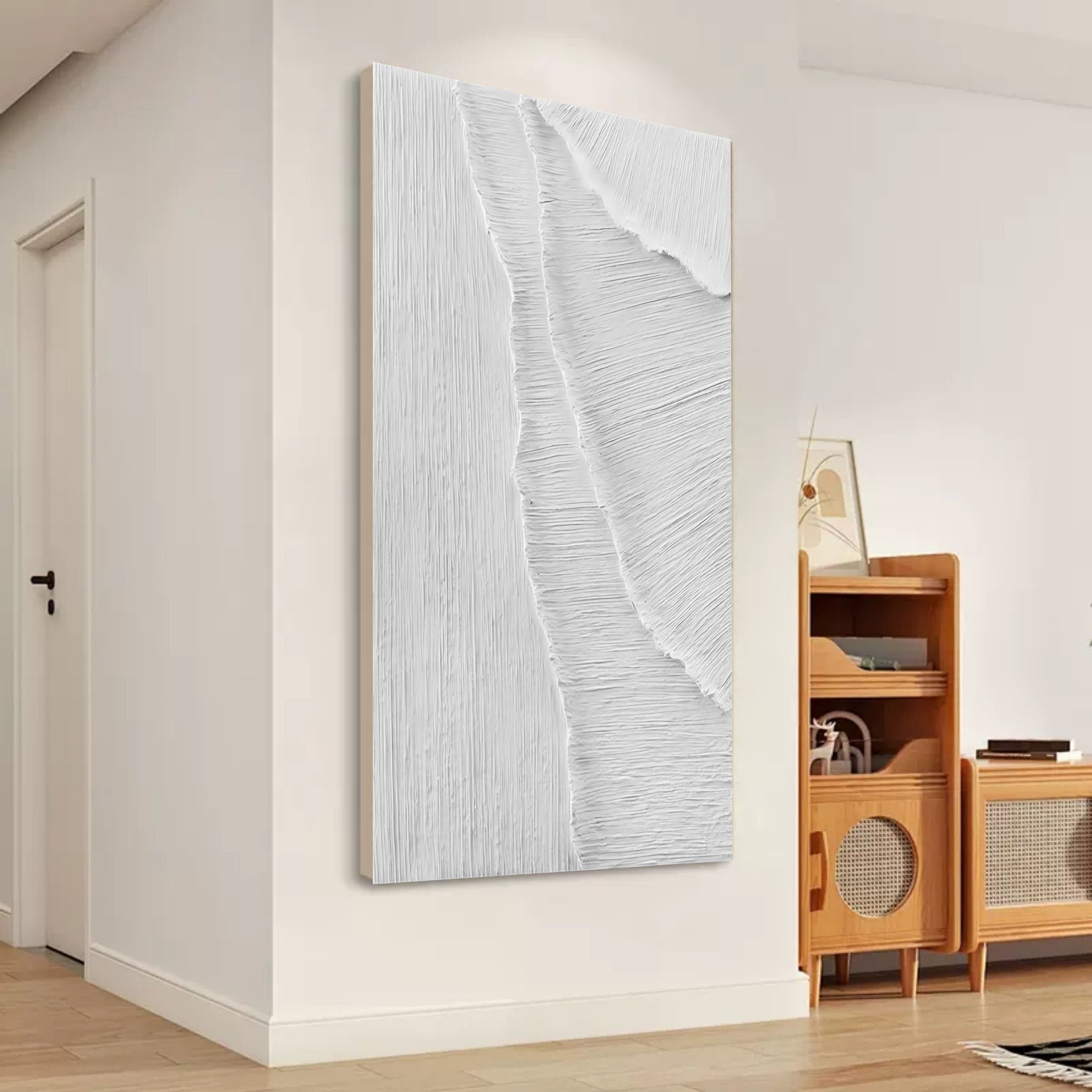 Large 3D White Abstract Canvas Painting WabiSabi Wall Art Texture Art Minimalist Painting Home Decor