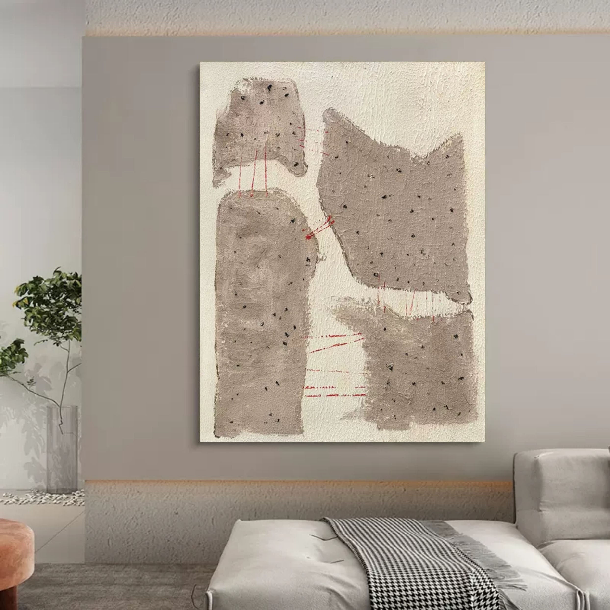 Beige and gray 3D minimalist painting Beige and gray textured abstract painting Wabi-sabi wall art