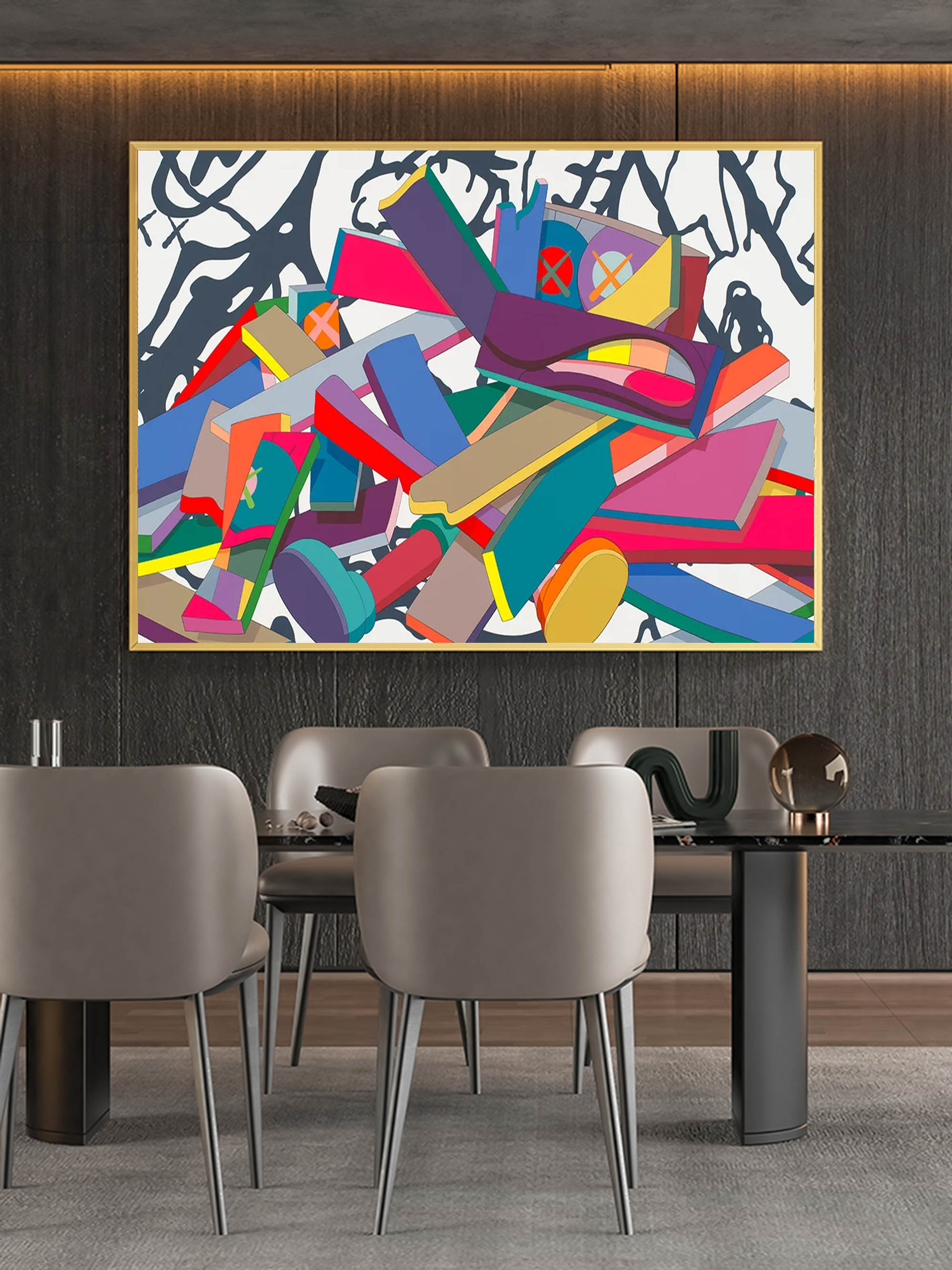 Kaws large colorful pop art Kaws large colorful pop paintings Kaws large pop wall art Cartoon painting