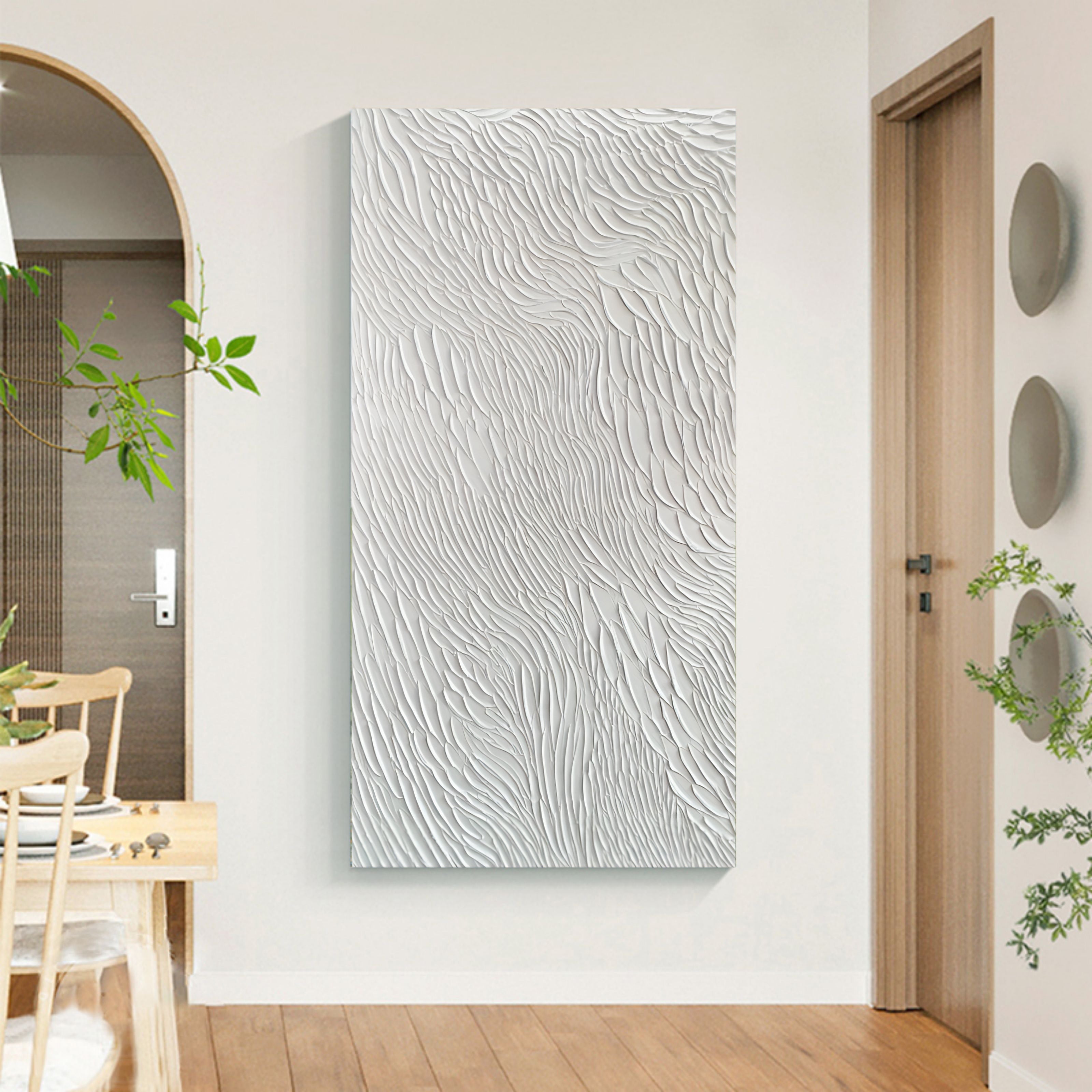 Oversized White 3D Abstract Art Textured Wall Art Plaster Wall Art Minimalist Art Knife Painting