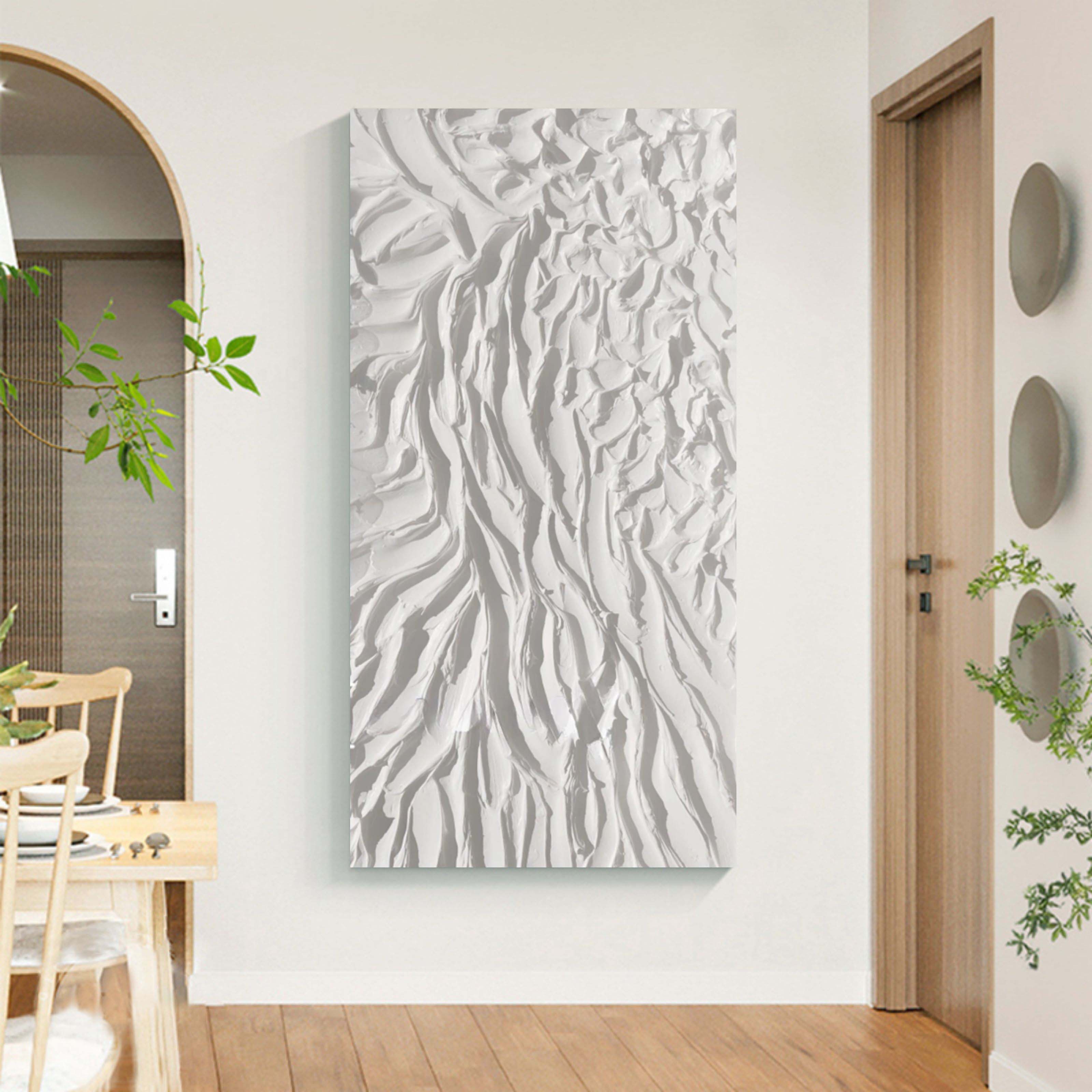 Oversized White 3D Abstract Art Textured Wall Art Plaster Wall Art Minimalist Art Decor painting