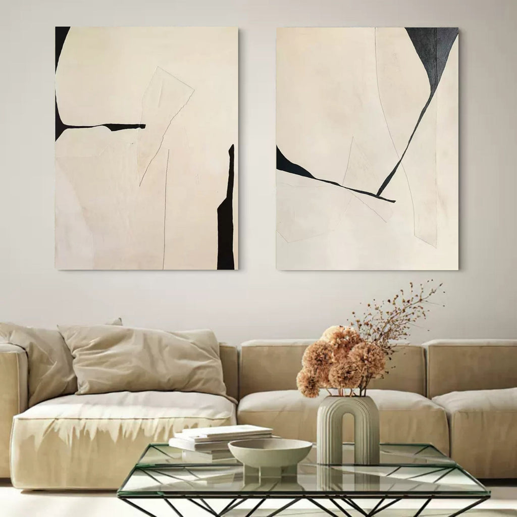 3D Beige Abstract Oil Painting Set of 2 Beige Textured Art Abstract ...