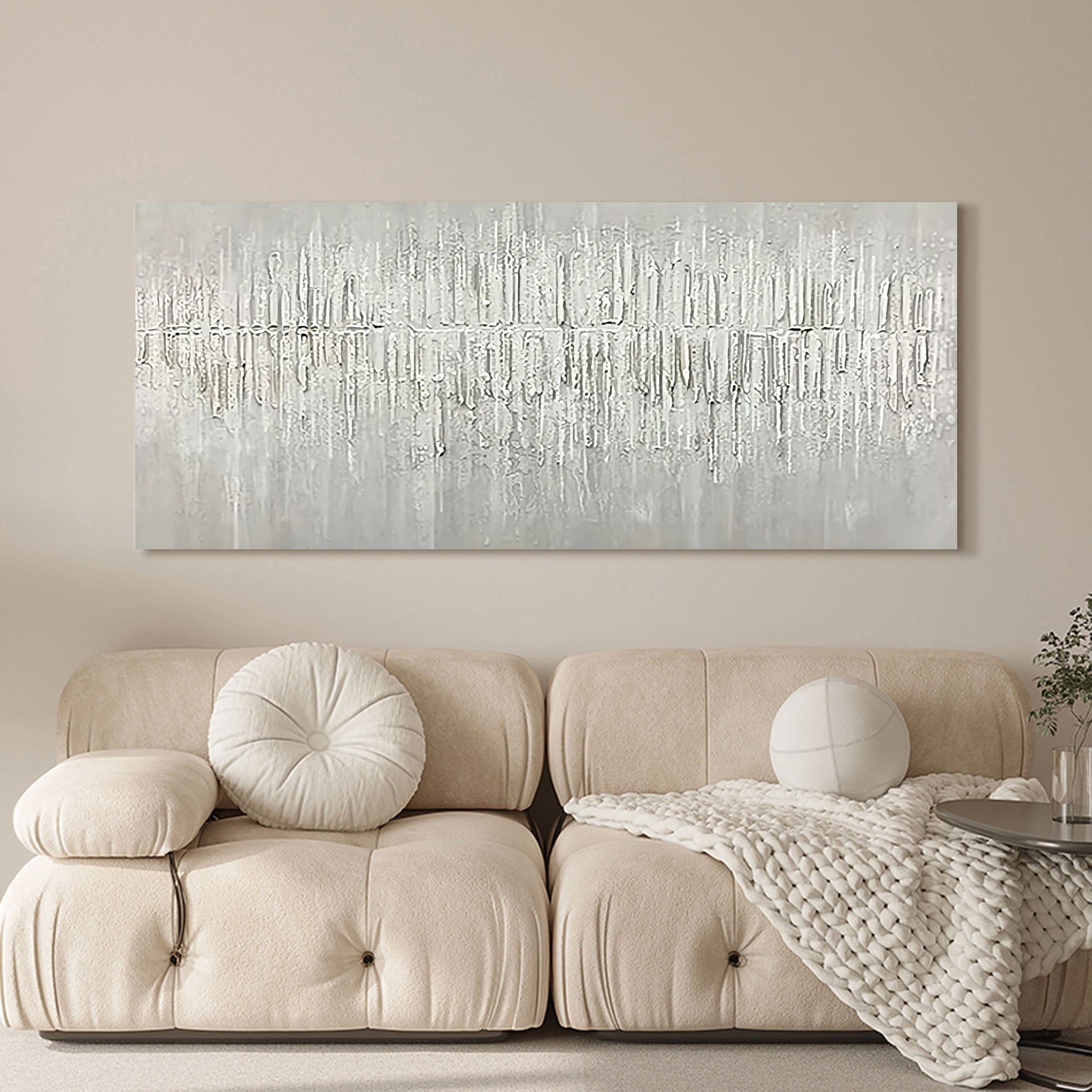 Oversized Gray 3D Abstract Canvas Painting Minimalist Art 3D Plaster Art Gray Textured Wall Painting