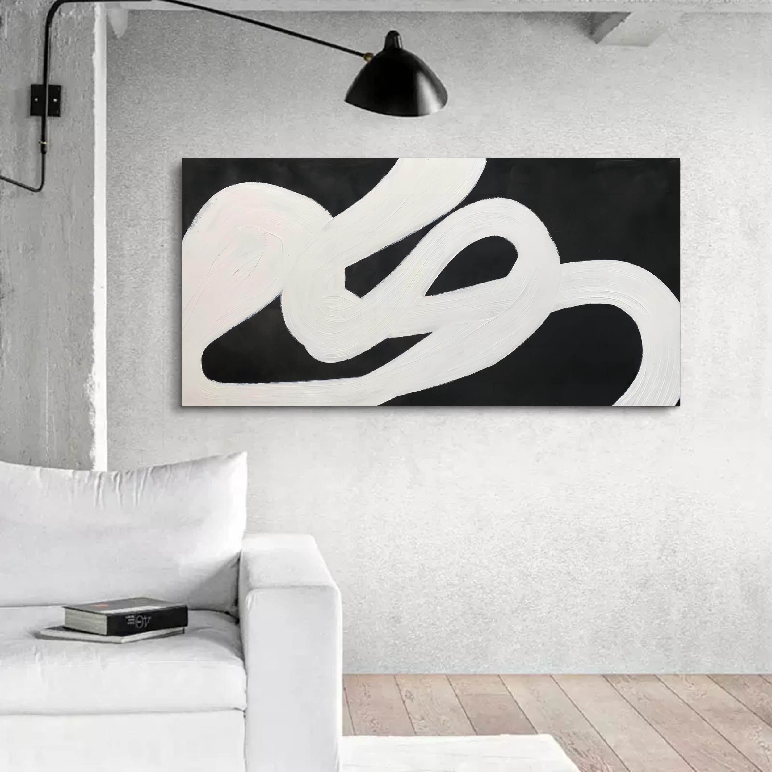 Large Black and White 3D Abstract Art Canvas Black and White Oil Painting Textured Abstract Wall Art