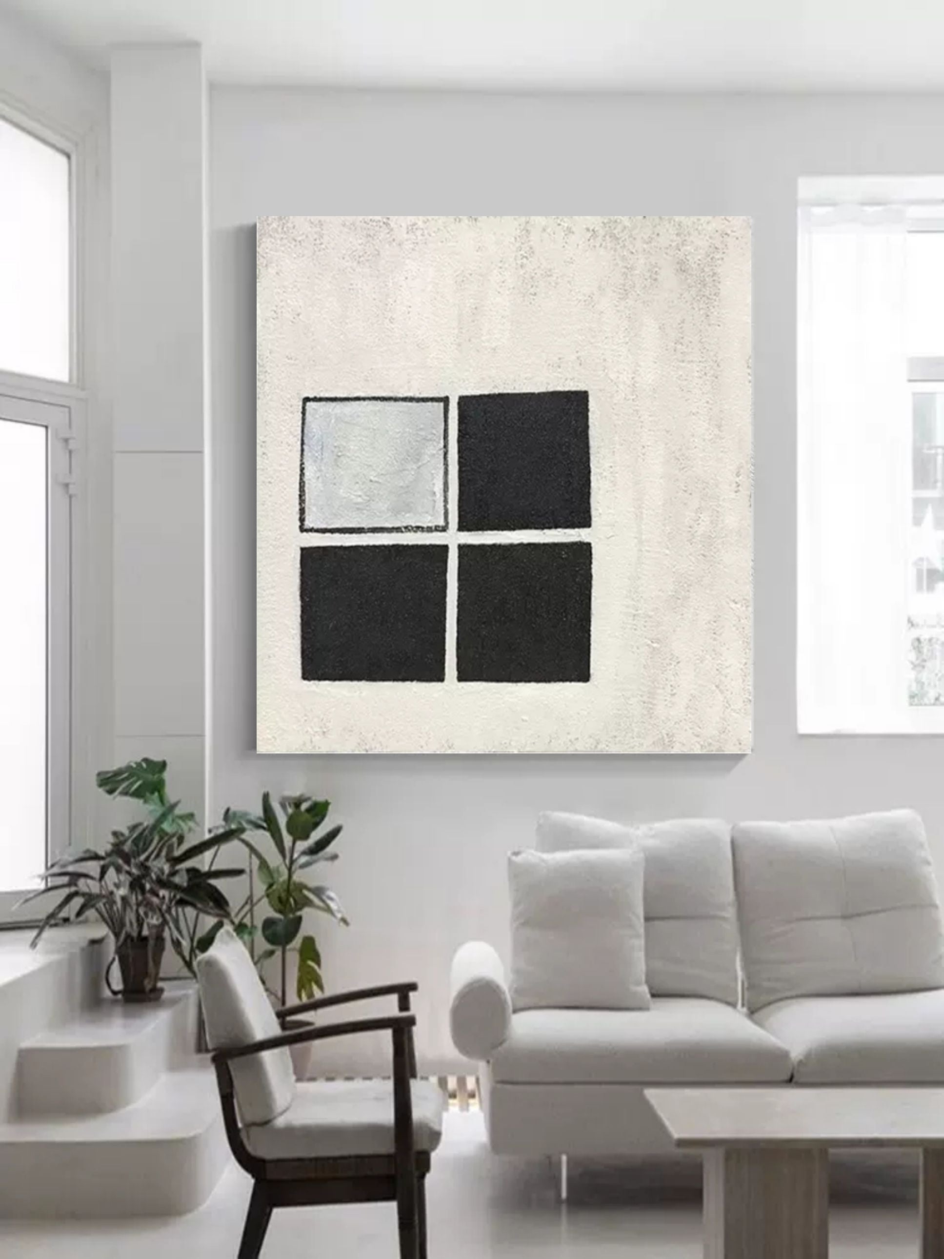 Wabi-Sabi Wall Decor Black and White 3D Abstract Painting Minimalist Canvas Art Textured Wall Art