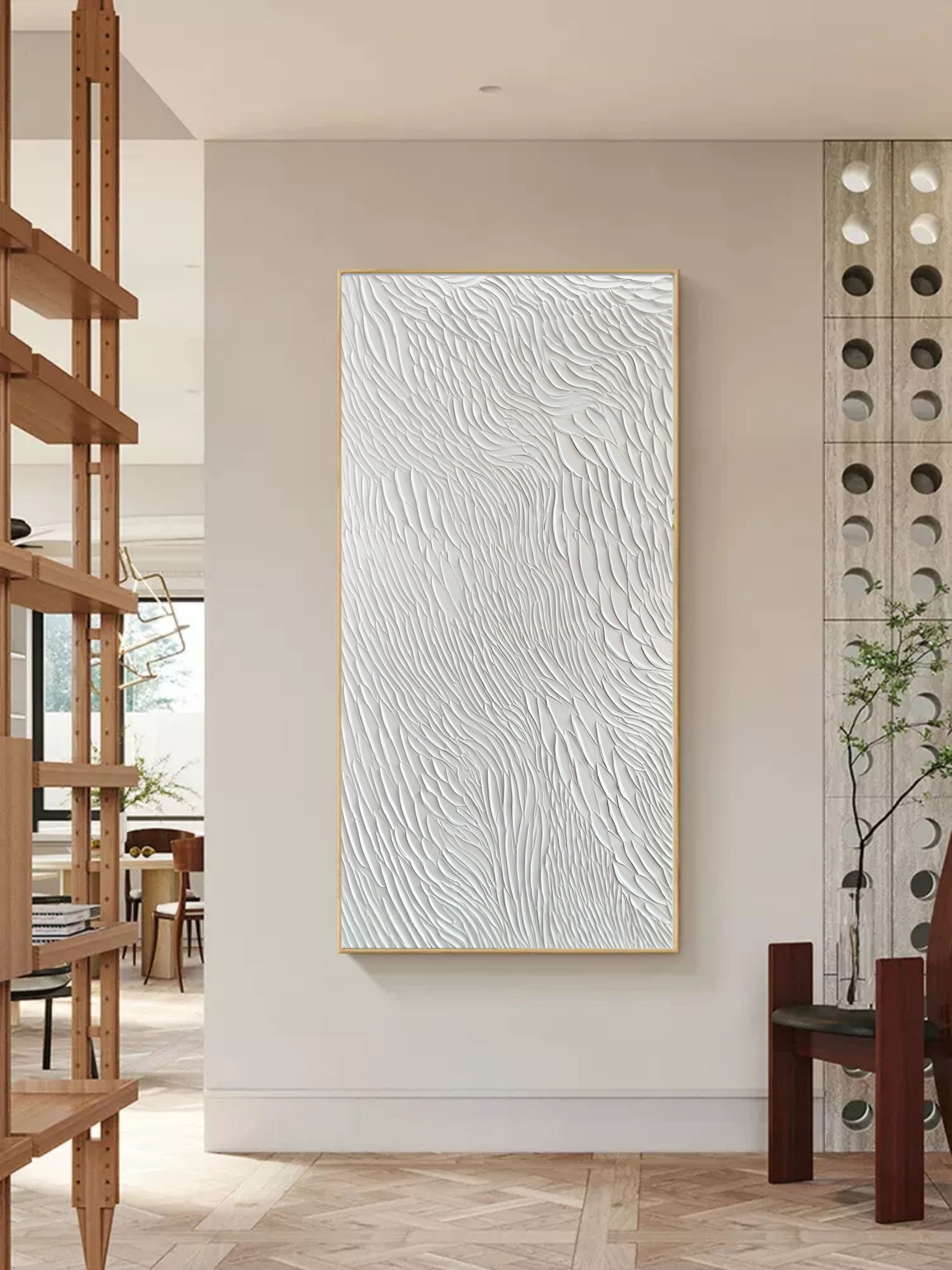 Oversized White 3D Abstract Art Textured Wall Art Plaster Wall Art Minimalist Art Knife Painting