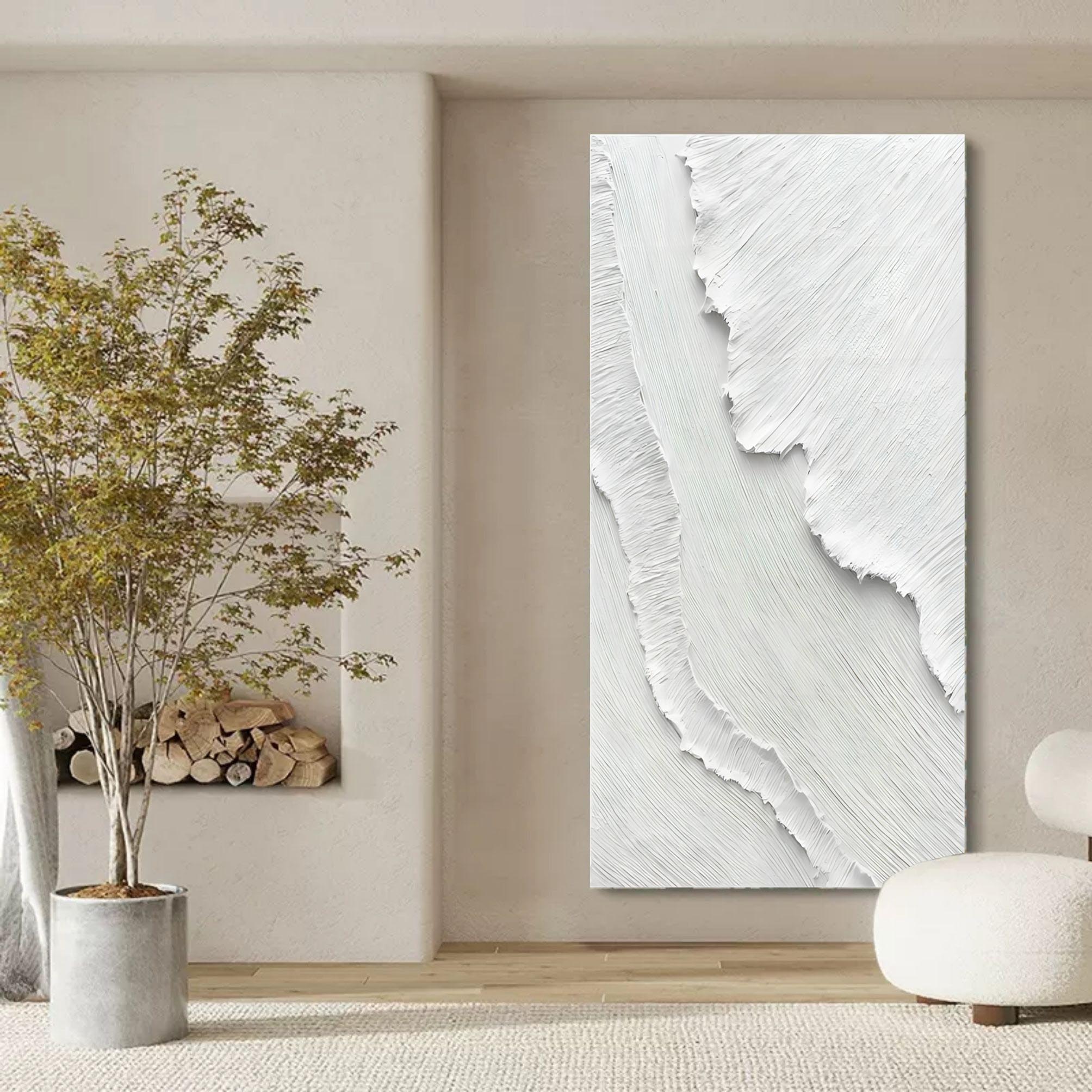 Large White 3D Abstract Canvas Art White Plaster Wall Art Textured Art Minimalism Painting Textured Wall Art