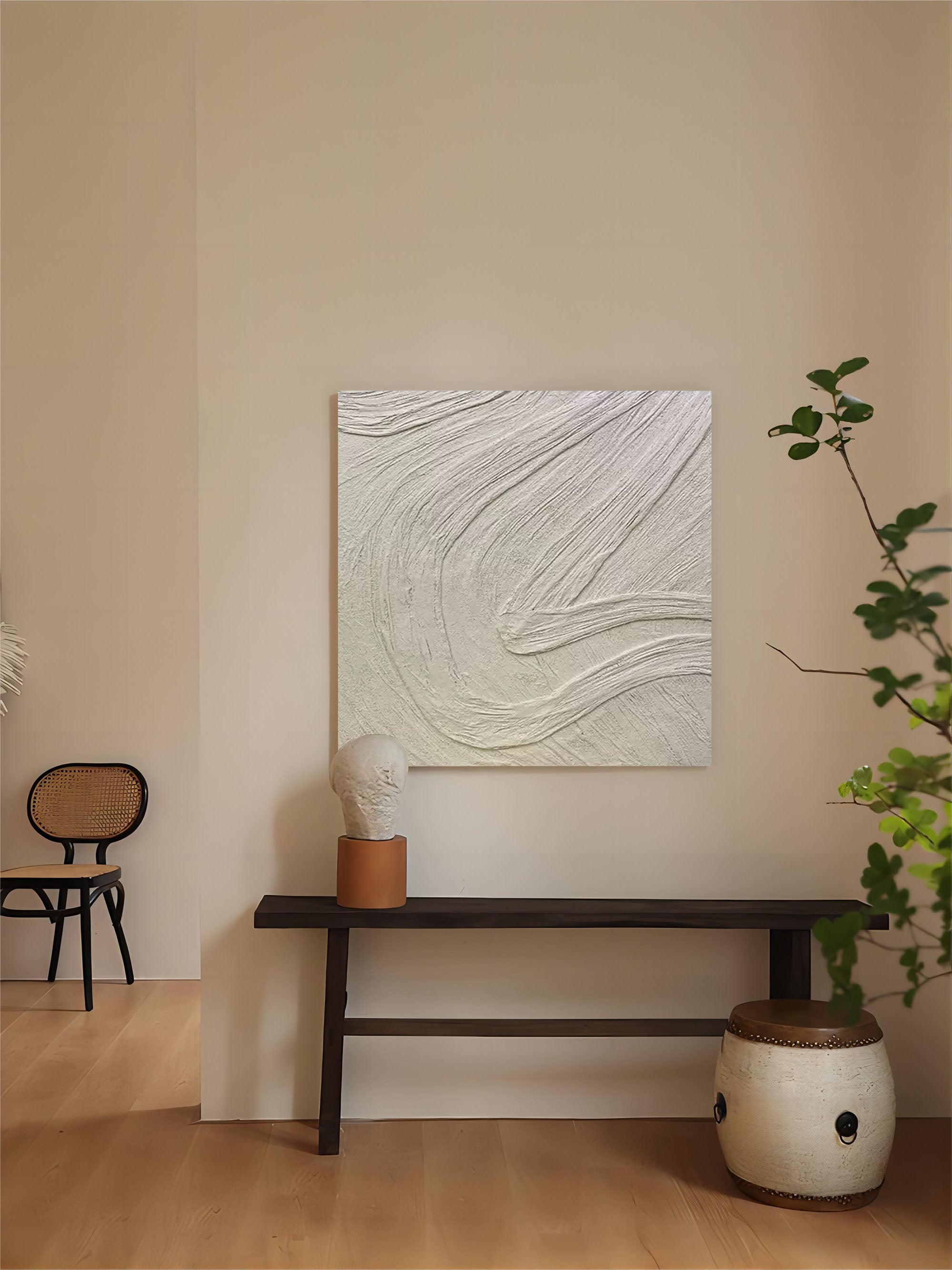 White Plaster Abstract Painting White Minimalist Canvas Art 3D Textured Wall Art Modern Plaster Art