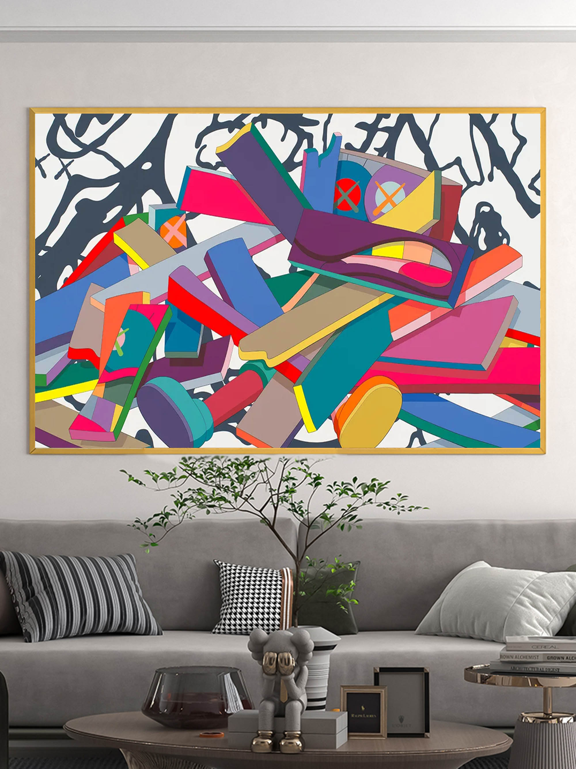 Kaws large colorful pop art Kaws large colorful pop paintings Kaws large pop wall art Cartoon painting