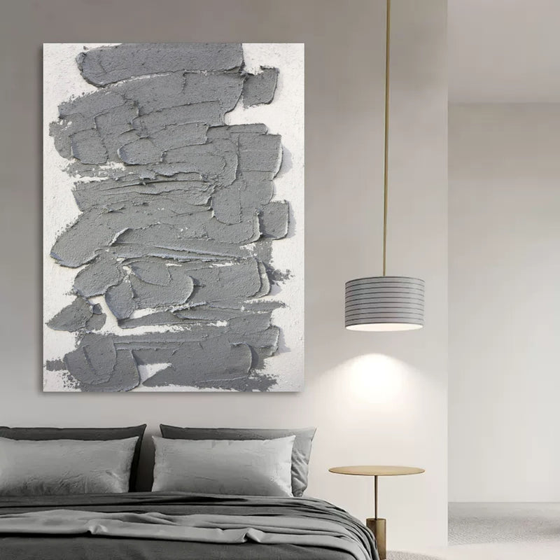 Large Gray 3D Abstract Canvas Painting 3D Plaster Art Wabi-Sabi Wall Art  Gray Heavy Acrylic