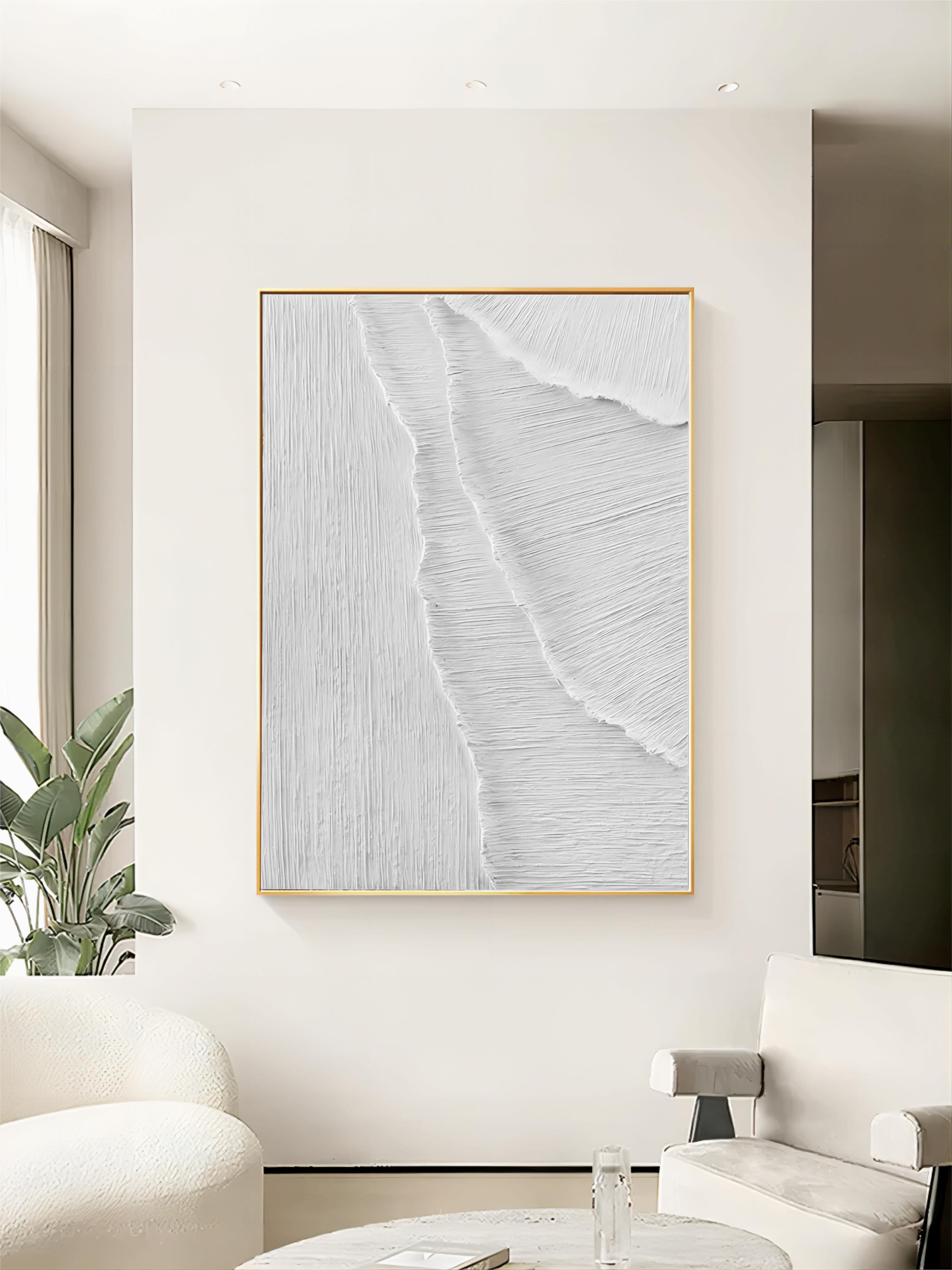 Large White 3D Abstract Painting Plaster Wall Art Textured Wall Painting Minimalist Canvas Art