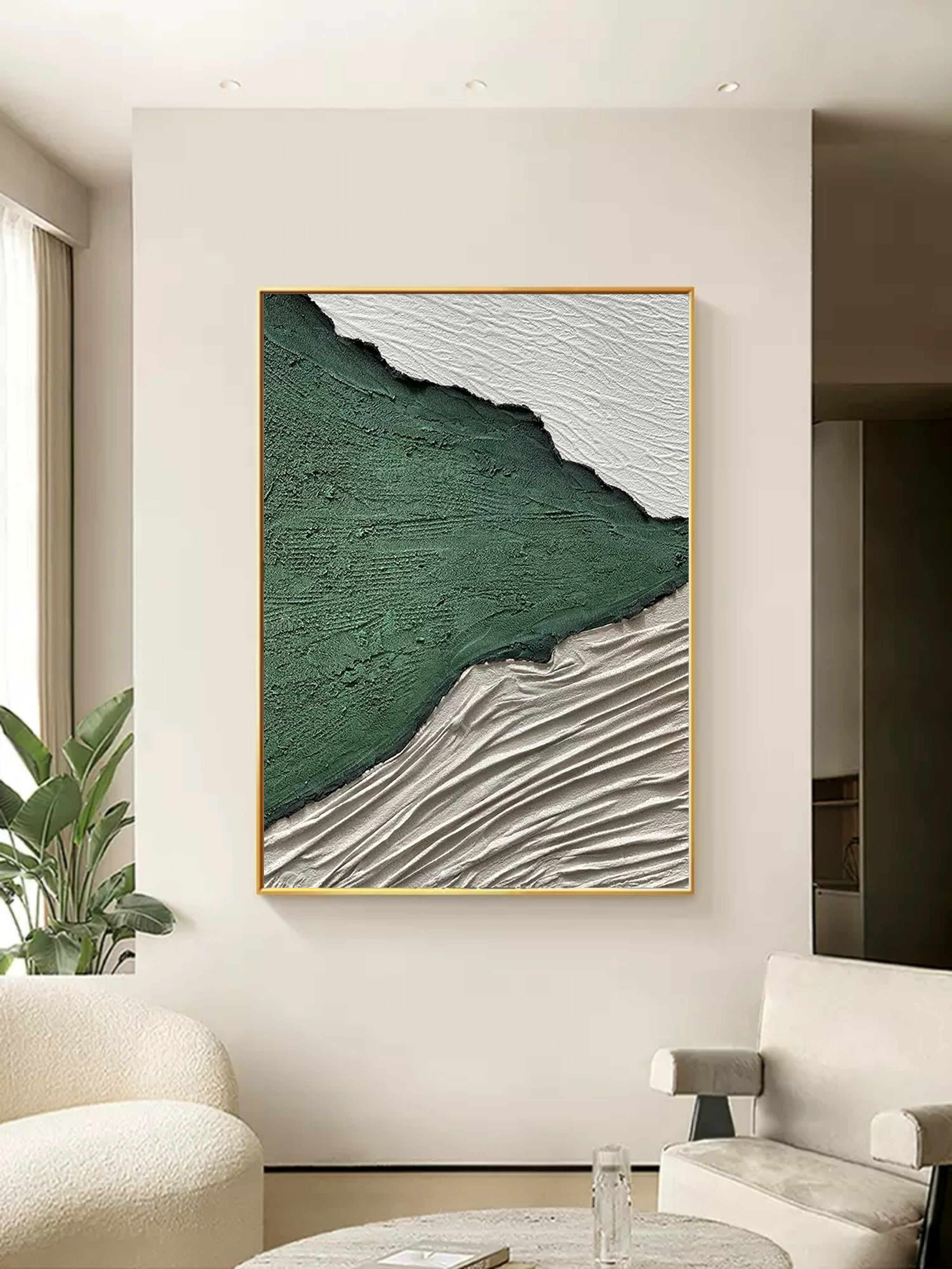 White and Green 3D Minimalist Abstract Painting Plaster Artwork on ...