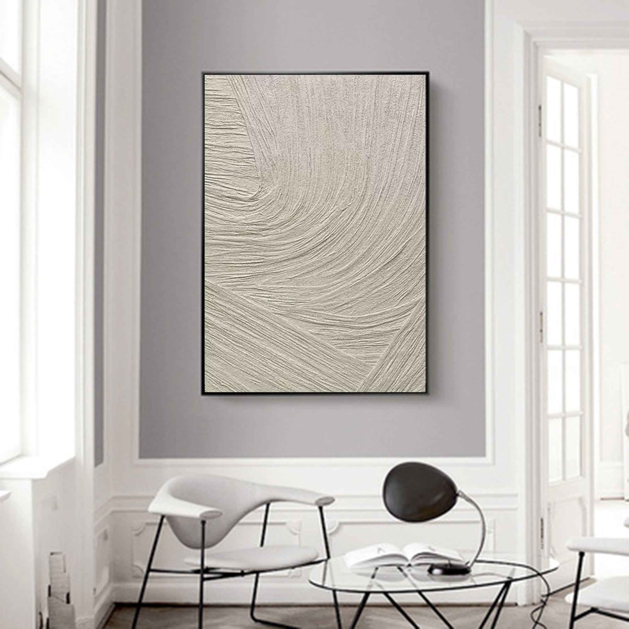 White plaster abstract art White 3D minimalist abstract painting Plaster painting on canvas 