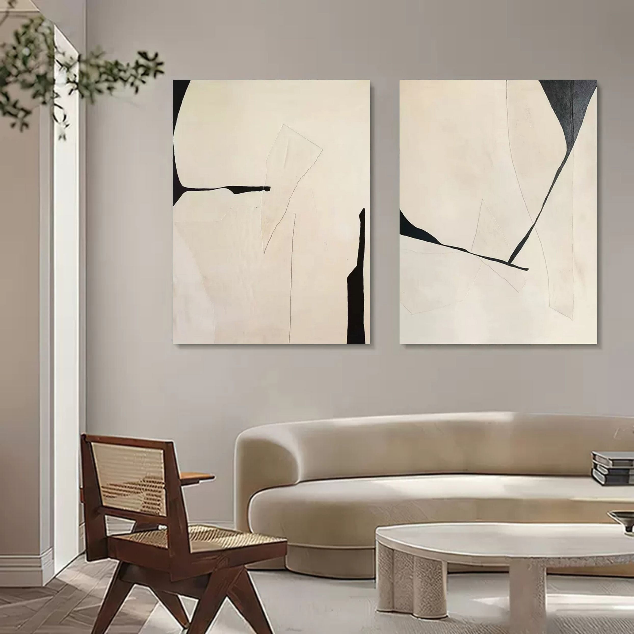 3D Beige Abstract Oil Painting Set of 2 Beige Textured Art Abstract ...