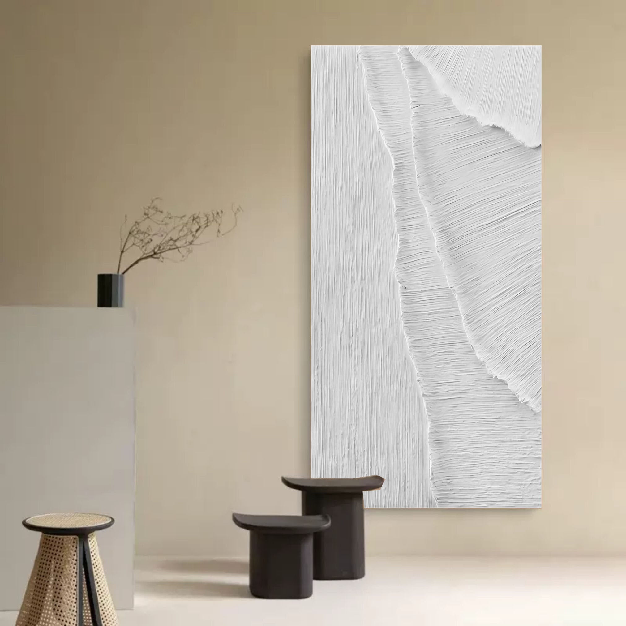 Large 3D White Abstract Canvas Painting WabiSabi Wall Art Texture Art Minimalist Painting Home Decor