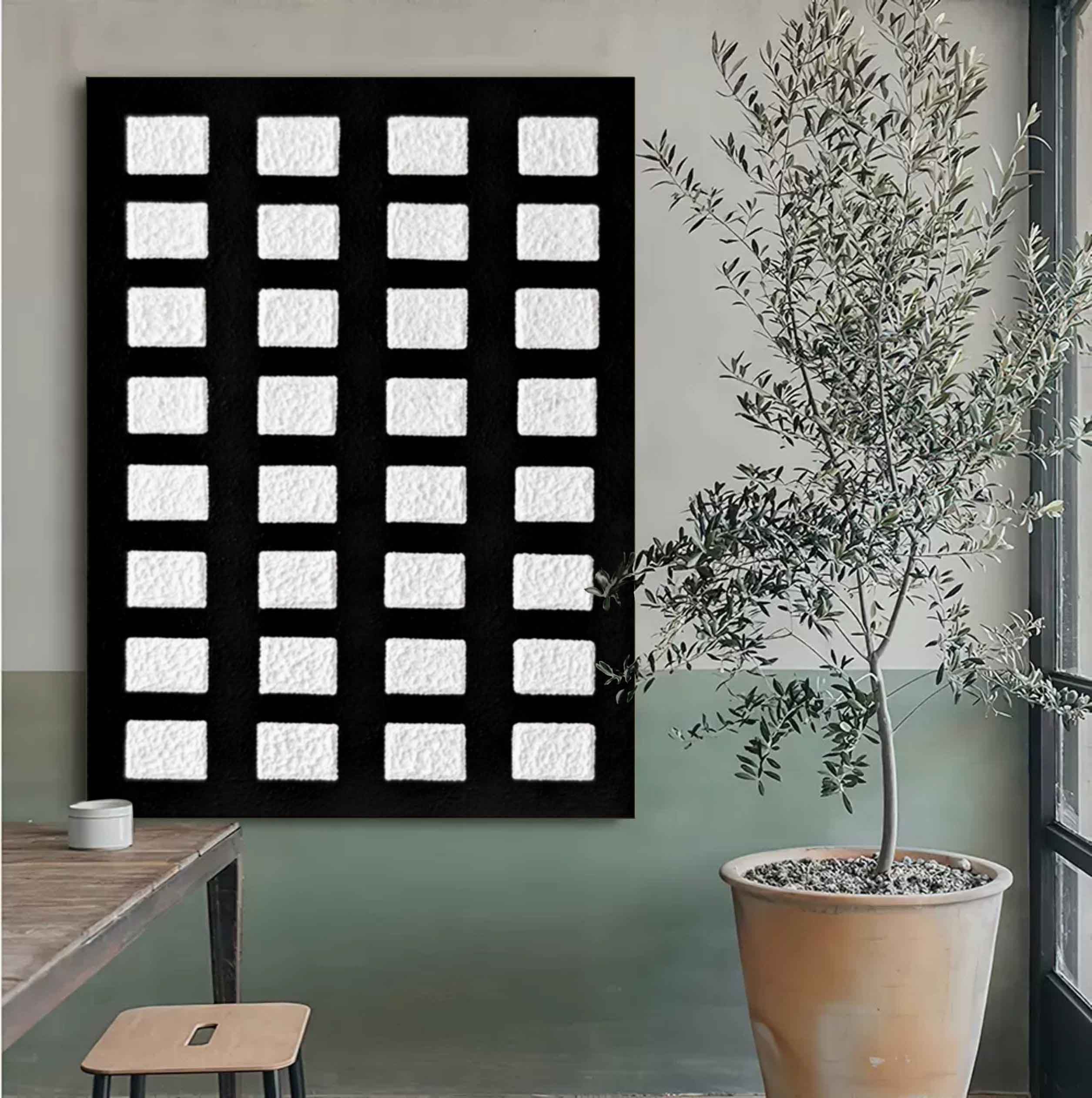 Large 3D Black and White Abstract Art Canvas Textured Art Abstract Paintings Minimalist Oil Painting