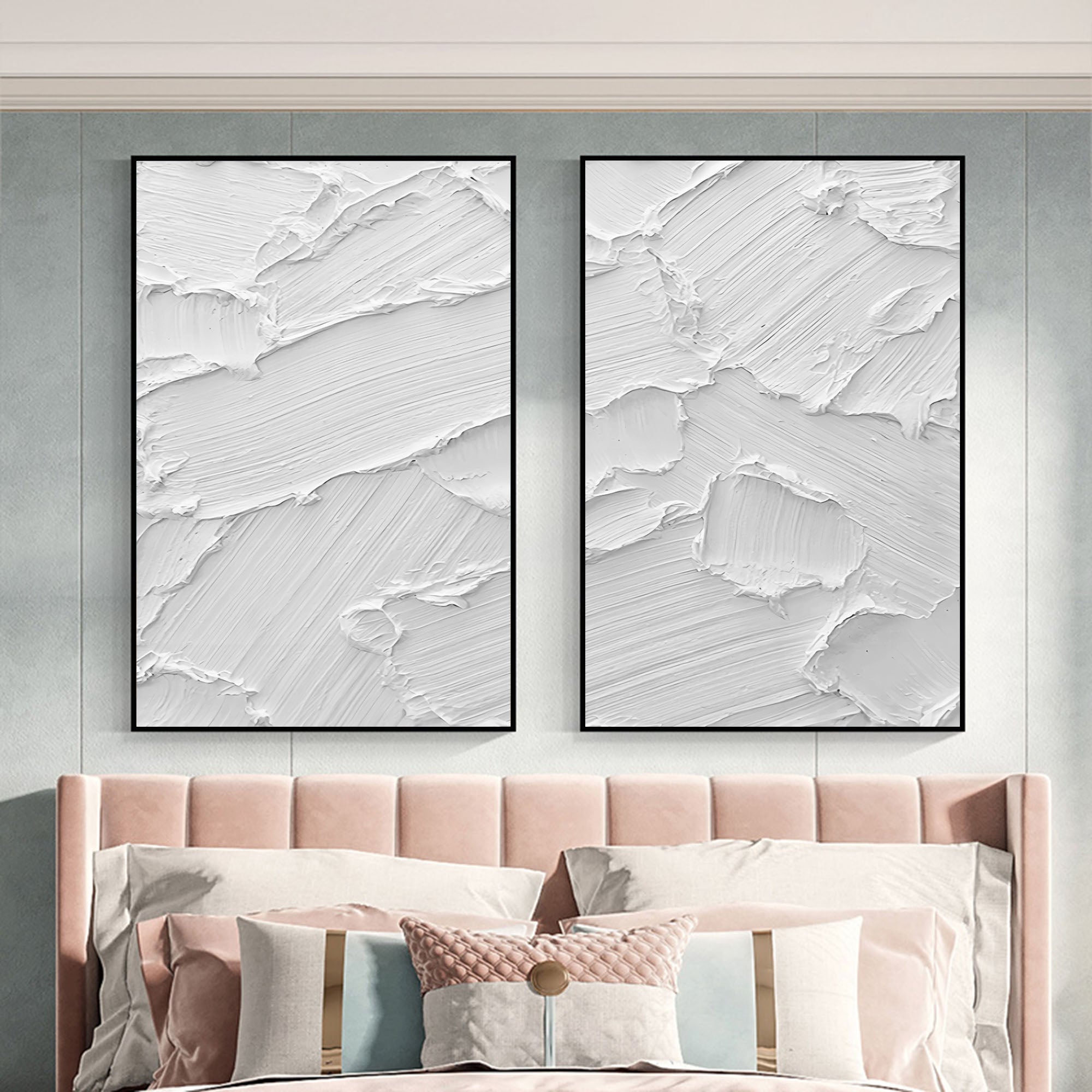 Large White 3D Abstract Art Textured Wall Art Plaster Wall Art Minimalist Canvas Paintings Set of 2