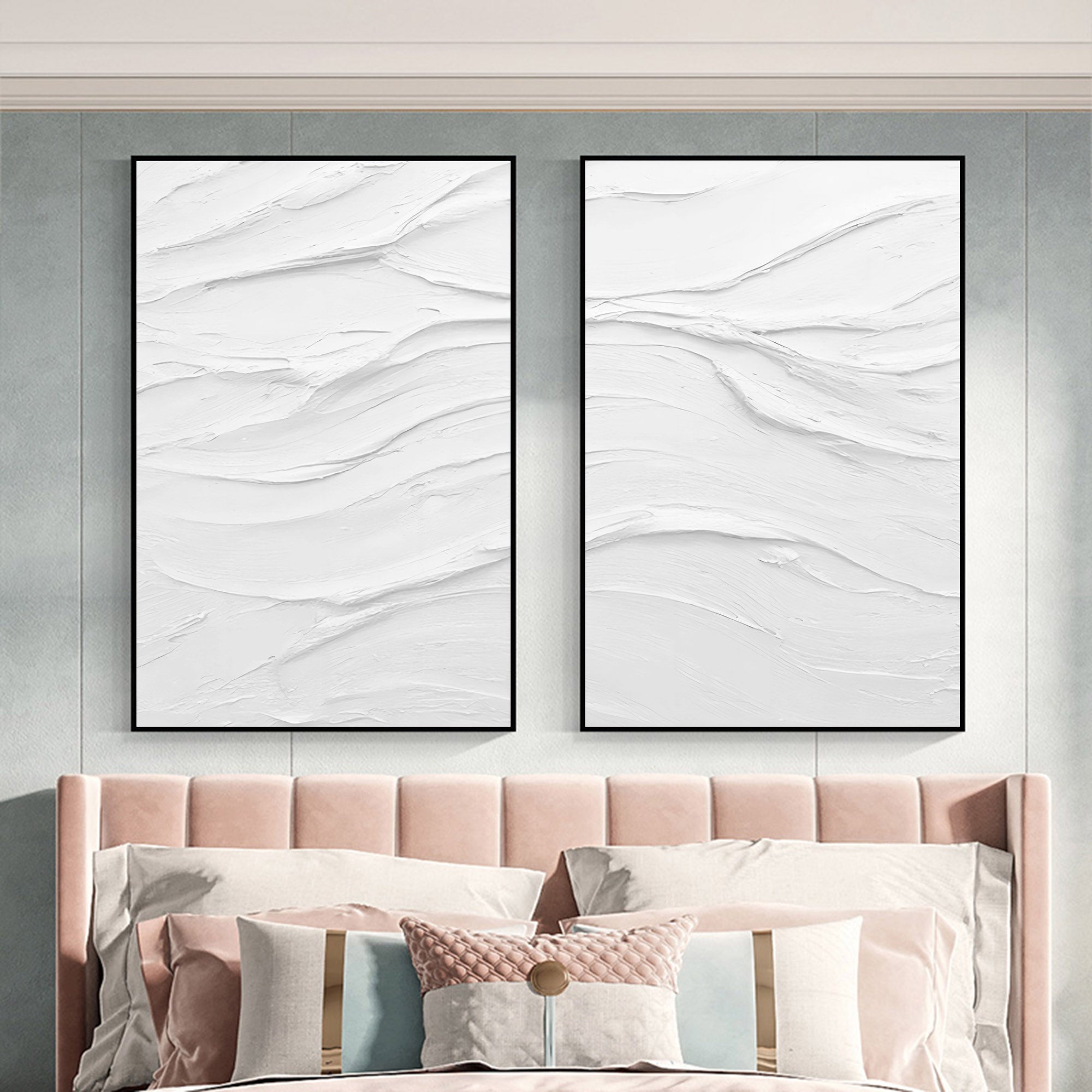 Large White 3D Abstract Art Textured Wall Art Plaster Wall Art Minimalist Canvas Paintings Set of 2